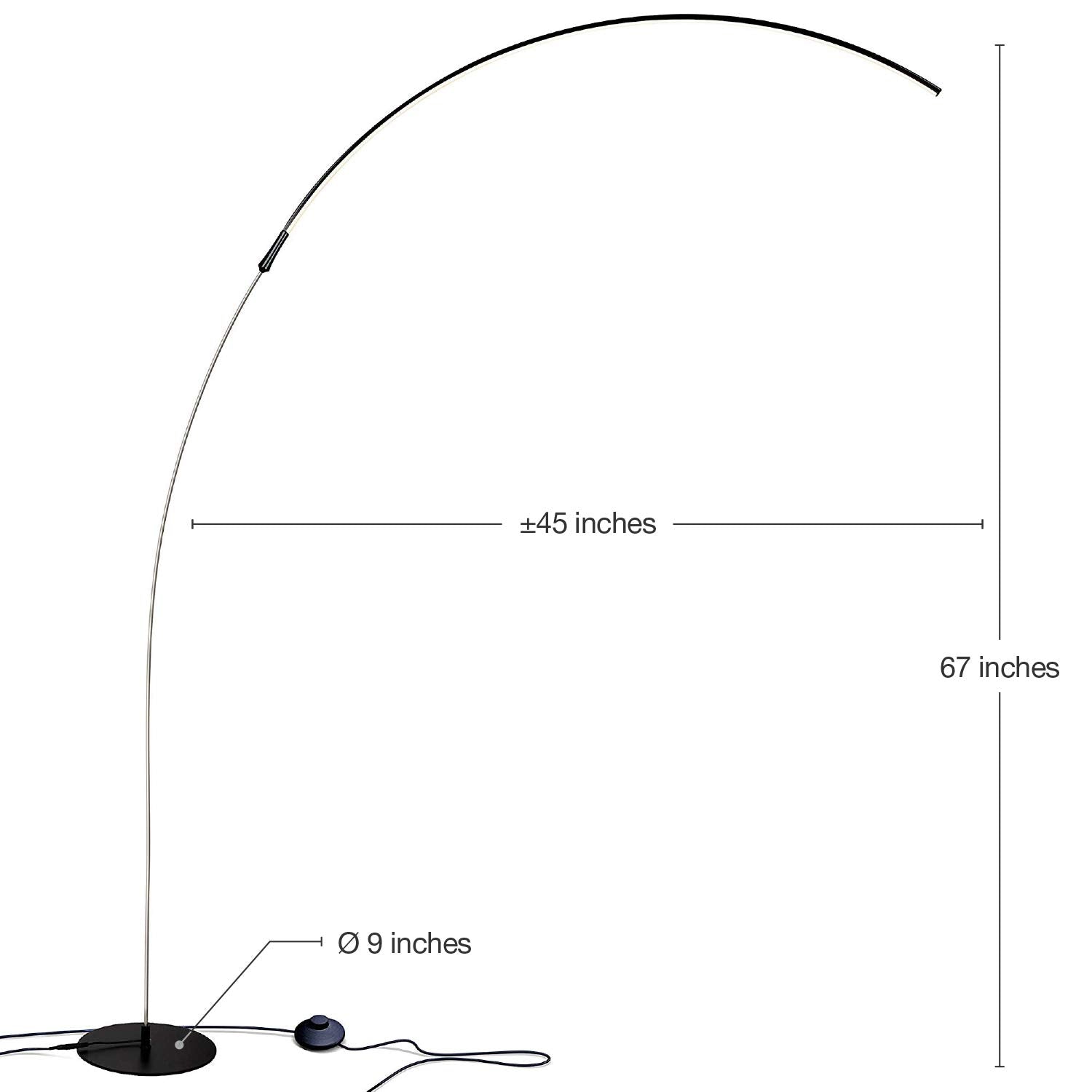Brightech Sparq Arc Floor Lamp - 3-Way Dimmable, Tall Black Metal Lamp for Living Rooms & Offices, Model SPARQ-DIMM-BK