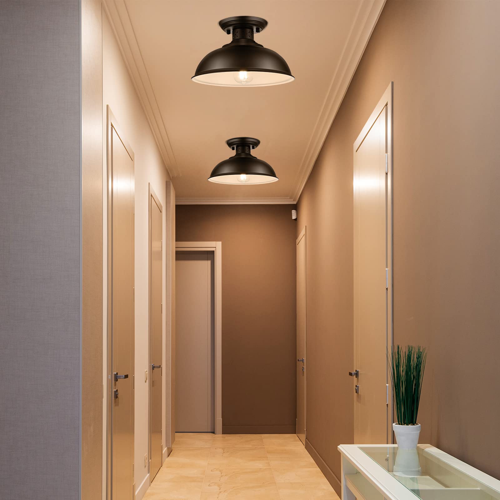 Loehinle 2Pcs Semi Flush Mount Ceiling Light, Industrial Close To Ceiling Lighting Fixtures, Rustic Vintage Metal Black Ceiling