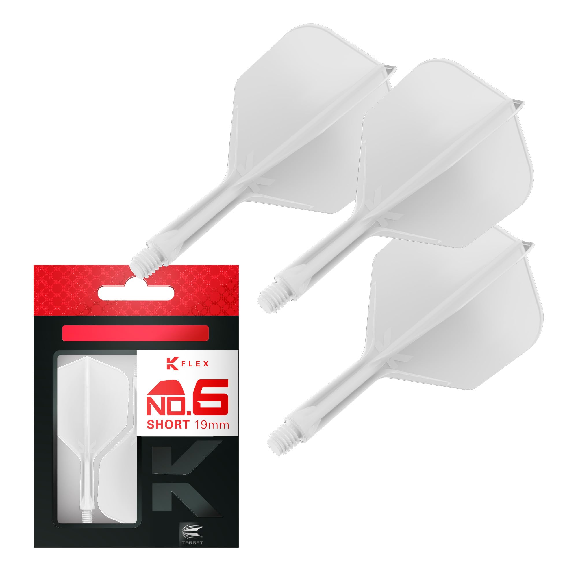 Target Darts K Flex Integrated Dart Flights and Shafts, Short (19mm), Model taf1404, White, Pack of 3