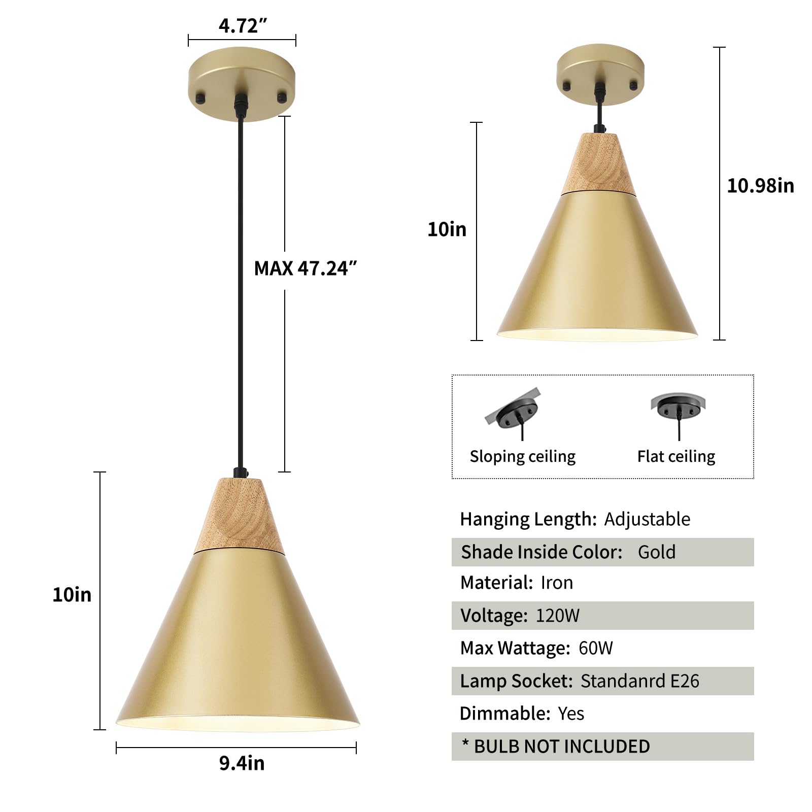 Sesiment Farmhouse Pendant Light 2 Packs 9.4Inches- Gold Pendant Lighting  Industrial Pendant Light  Kitchen Pendant Lights For Office  Bedroom  Living Room  Kitchen Island