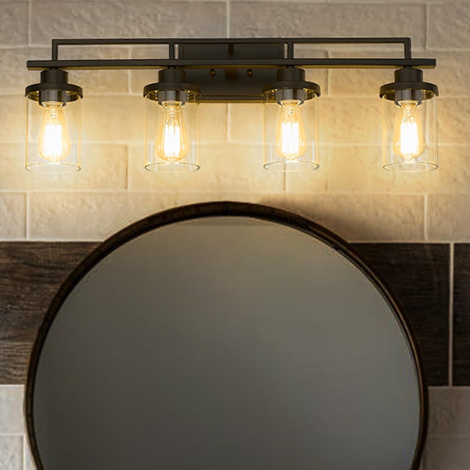 Emliviar 4-Light Vintage Vanity Light Fixtures, Oil Rubbed Bronze Finish, Clear Glass, Model YCE238B-4W ORB
