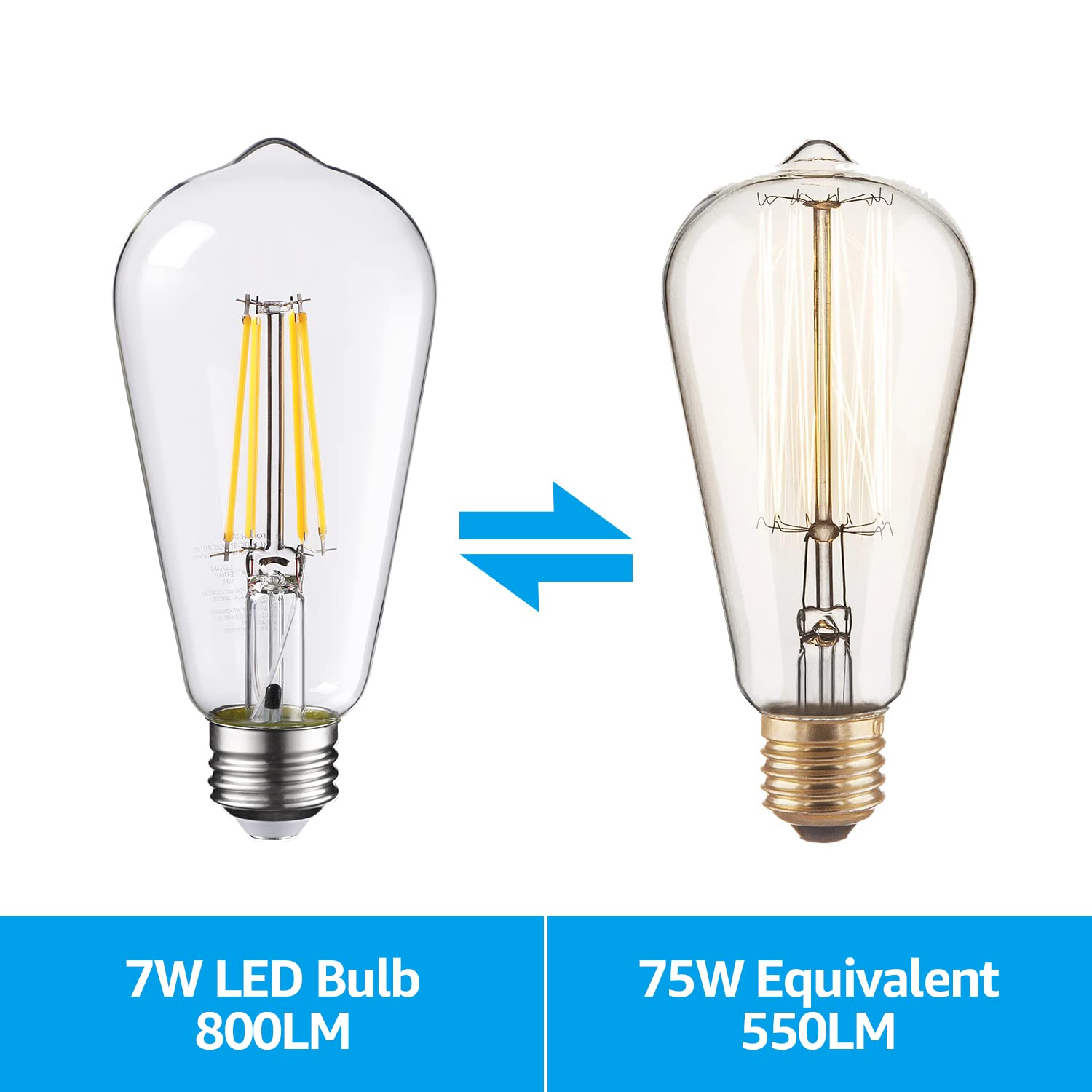 TORCHSTAR Vintage LED Edison Dusk to Dawn Bulbs, 7W Equivalent, Soft White, E26 Base, Clear Glass, Pack of 6
