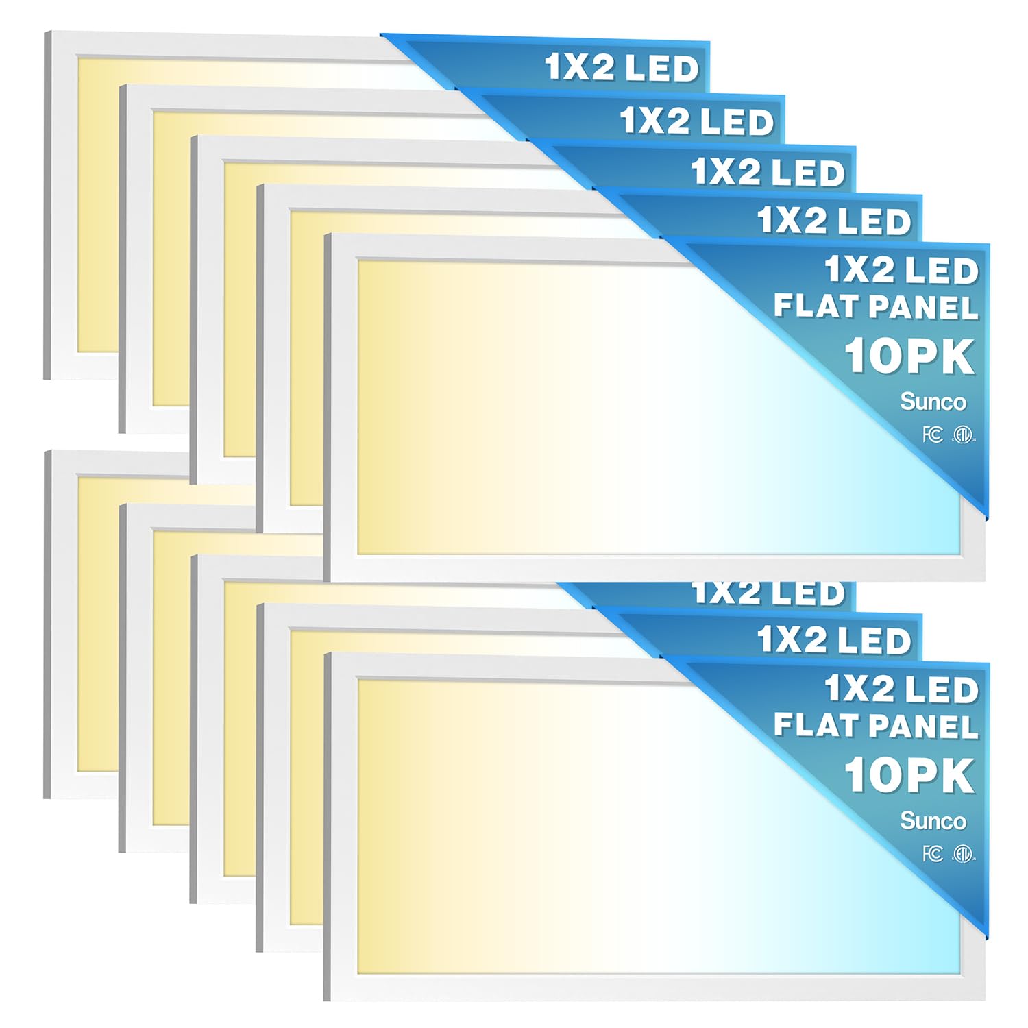 Sunco 10 Pack 1X2 Led Flat Panel Lights, Dual Selectable Cct 3500K/4000K/5000K & Selectable Wattage 16W/18W/20W, 2000 Lm, Dimmab