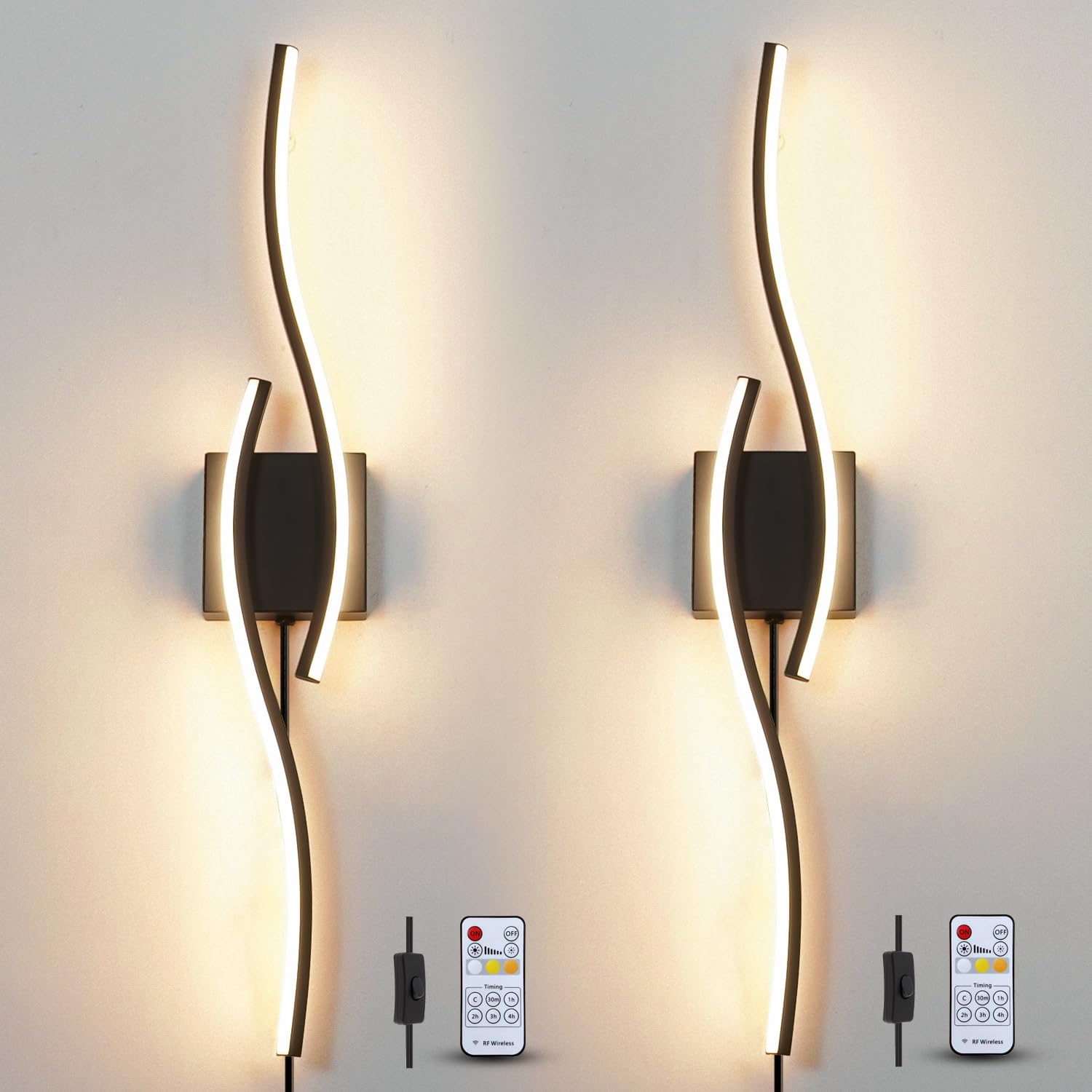 Plug In Wall Sconces Set Of 2, Modern Plug In Sconce With Remote, Dimmable Led Wall Light, Wall Lamps With Plug In Cord For Tv W