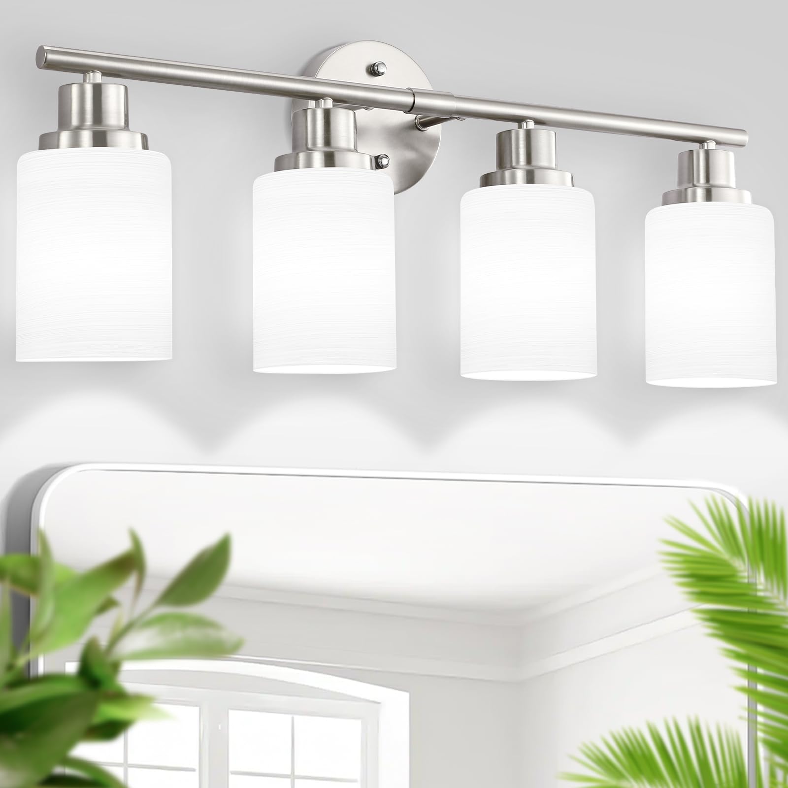Guliaofo Bathroom Vanity Light Fixtures, 4-Light Brushed Nickel Vanity Lights, Bathroom Lighting Over Mirror, Vanity Light For B