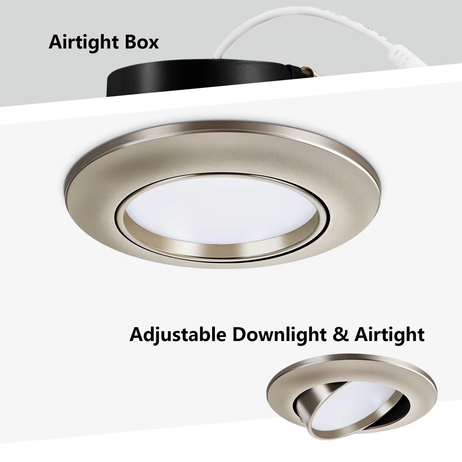 KnLnny Ware Recessed Lighting 4 Inch 6 Pack, Dimmable Adjustable Eyeball Gimbal, Brushed Aluminum, Model Light003Brushed