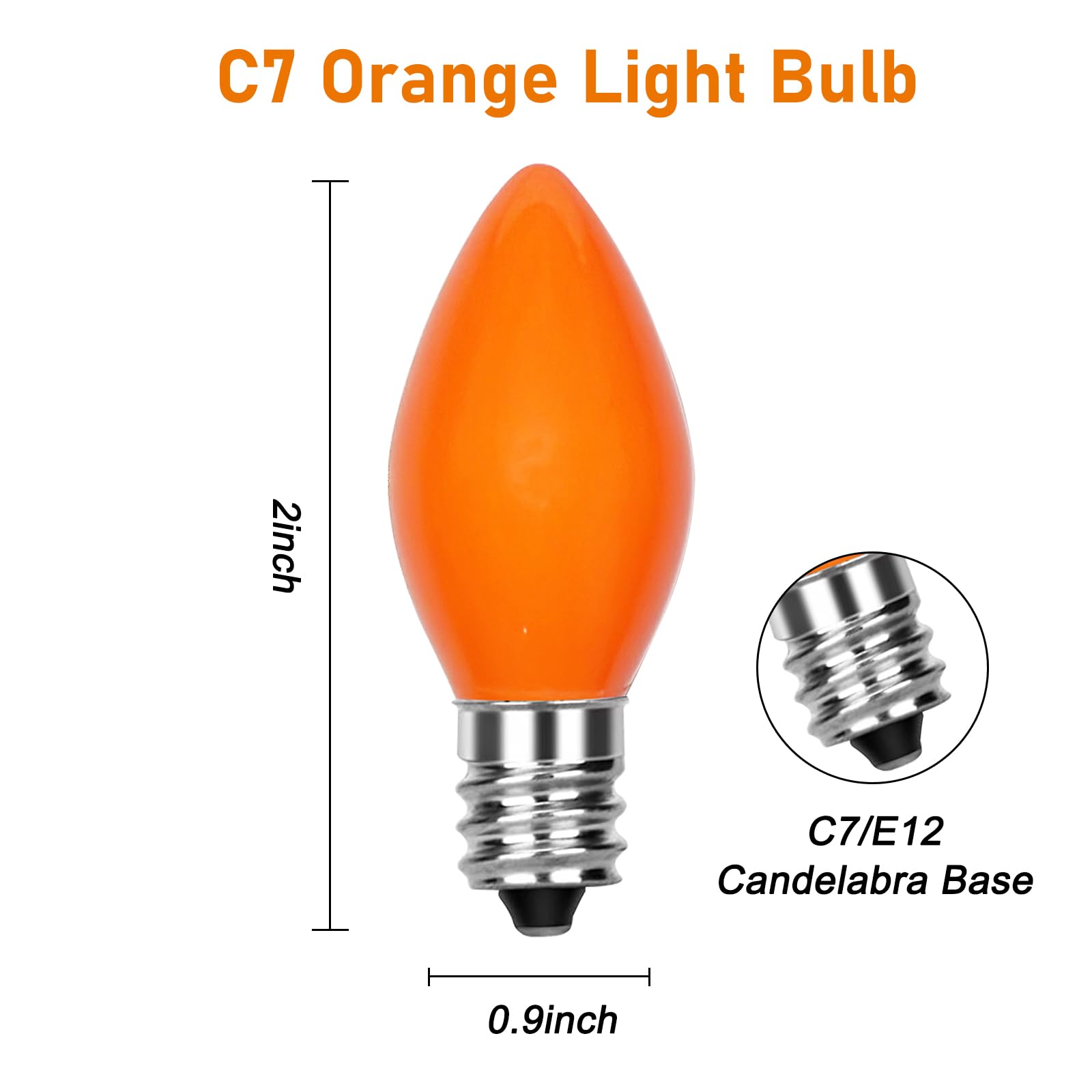 Abeja 25 Pack C7 Orange Ceramic Light Bulbs, 5 Watt Ceramic Orange Vintage Light Bulbs For C7 Halloween Outdoor String Lights, Candle Lamps, Night Lights, C7/E12 Candelabra Base