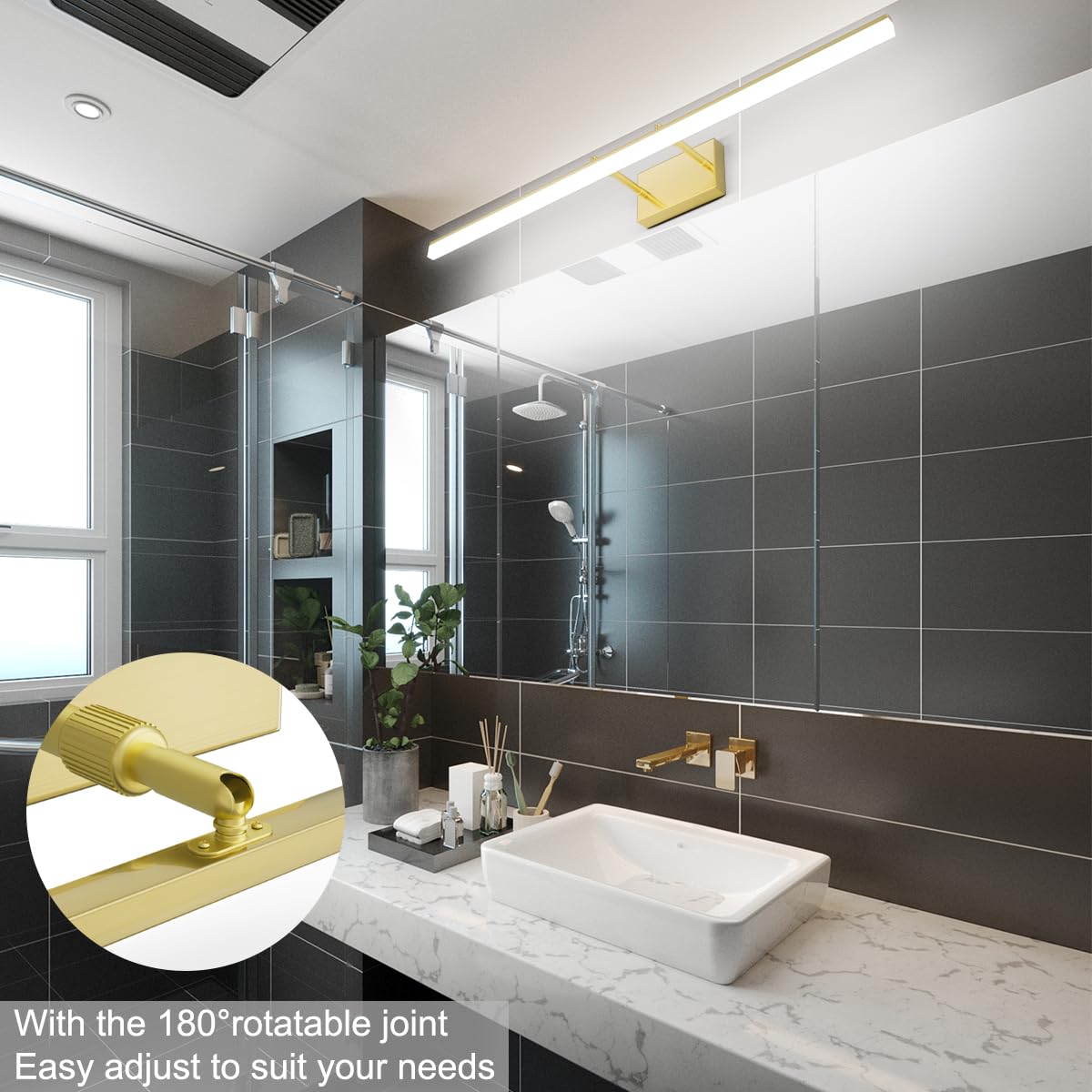 Aipsun 40in Brushed Brass Bathroom Vanity Light Fixture, Dimmable LED, Aluminum, Model 6480-14W, Gold Finish