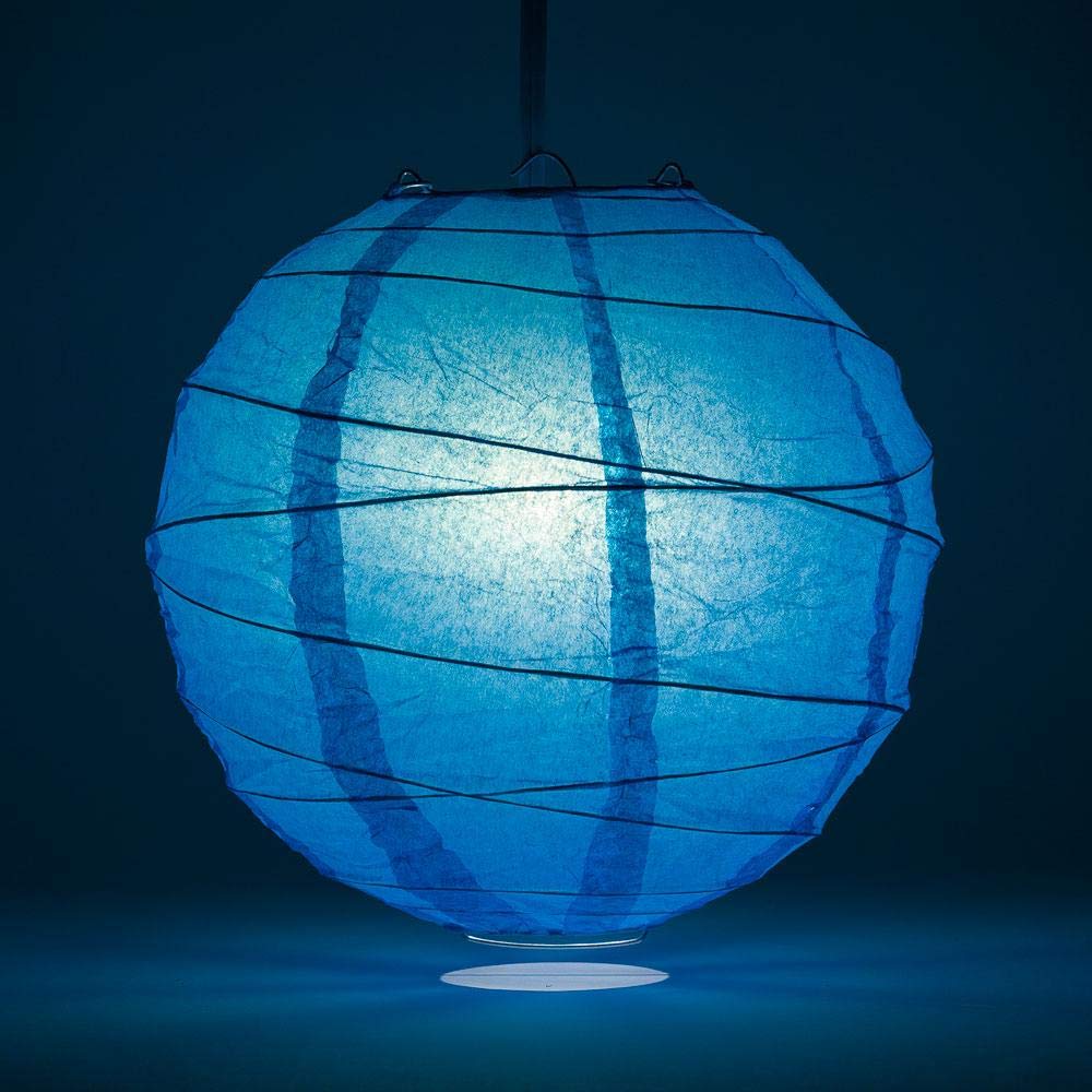 Quasimoon 20 Inch Turquoise Round Paper Lantern, Crisscross Ribbing, Hanging Decoration, Paper Material