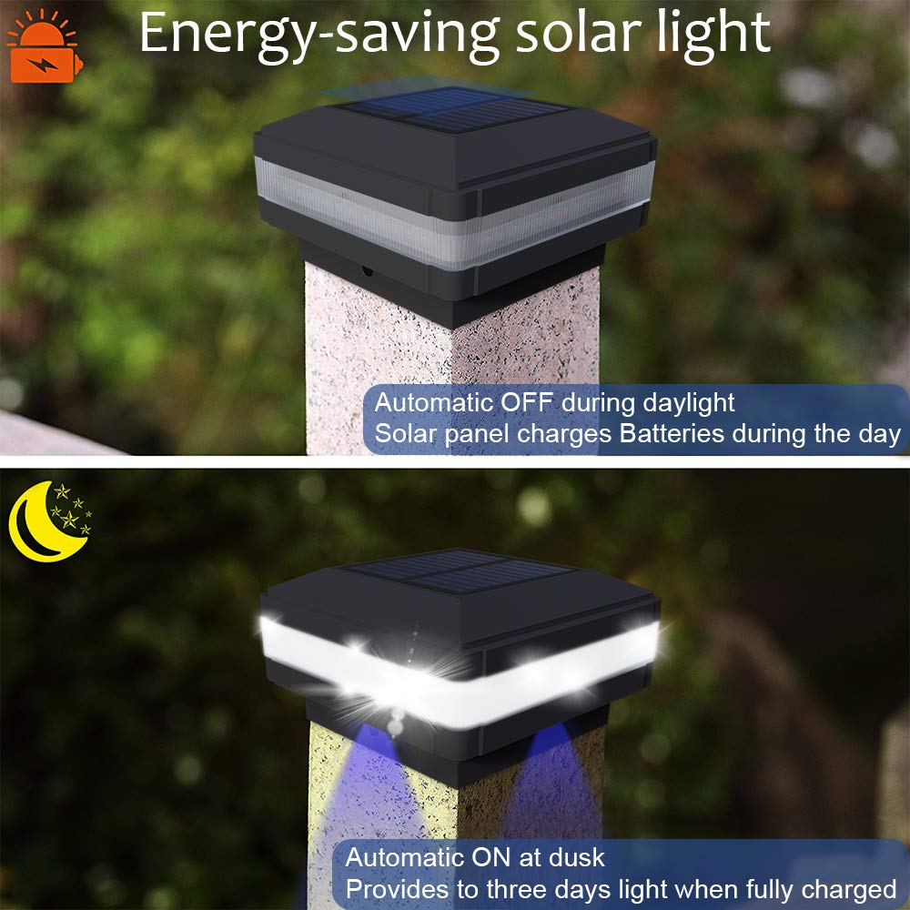 INDARUN Solar Post Cap LED Lights, 4x4 5x5 6x6, Waterproof Landscape Lighting, 6500K White Light, Black, Model WS142B