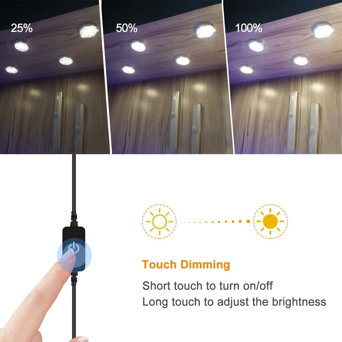 Ygs-Tech Led Under Cabinet Lighting Kit, 1020 Lumens Led Puck Light, 5000K Daylight White, Cri90+, Touch Dimming, Silver Trim Al