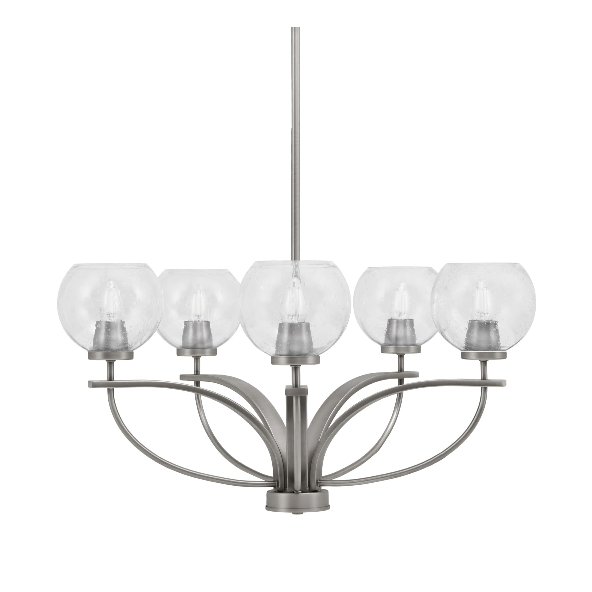 Toltec Lighting Cavella 5 Light, Uplight Chandelier, Graphite Finish, 5.75" Clear Bubble Glass