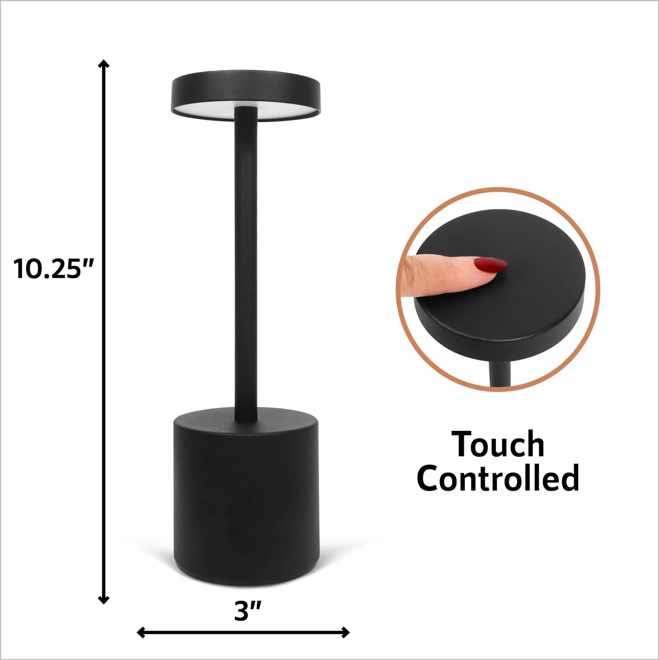 10 Pack - Black Rechargeable Cordless Table Lamps, Portable Led Desk Lamps, Dimming 5000Mah Rechargeable Battery Powered Led Lig