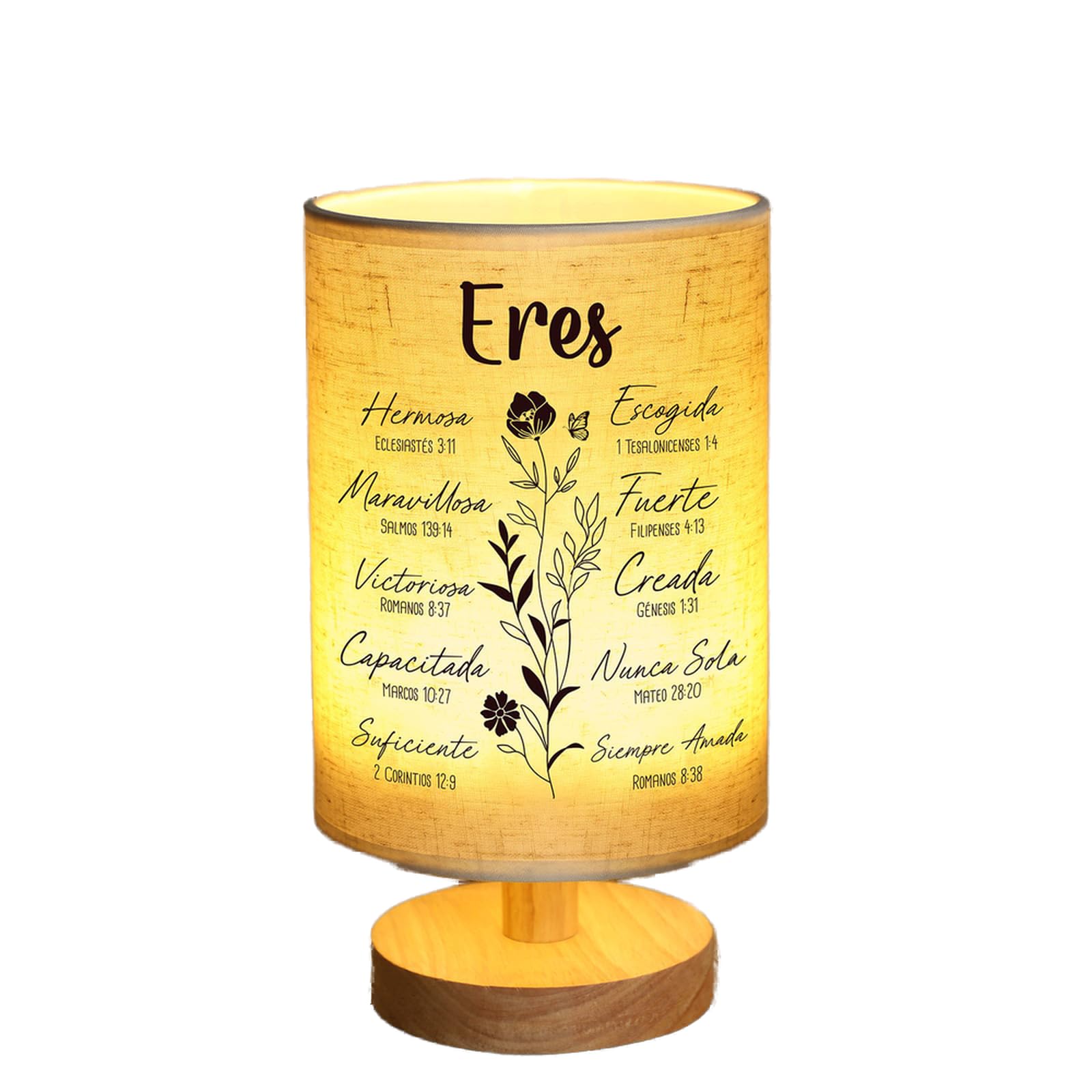 Kittmip Table Lamp, Fabric Night Light with Bible Verse, Flax Color, Model MOO-Kittmip-0599