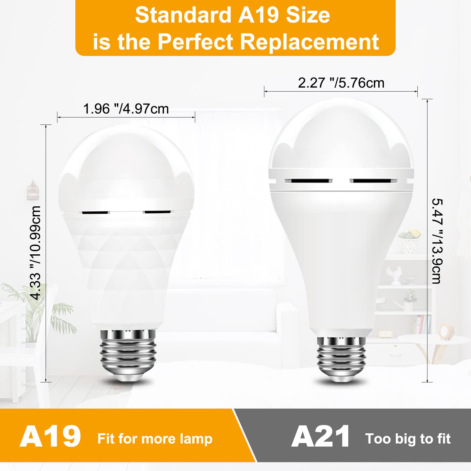 BoRccdit A19 Rechargeable Light Bulbs, 12W Soft White, 3PK, 1200mAh Battery Backup for Home Power Failure & Hurricane Supplies