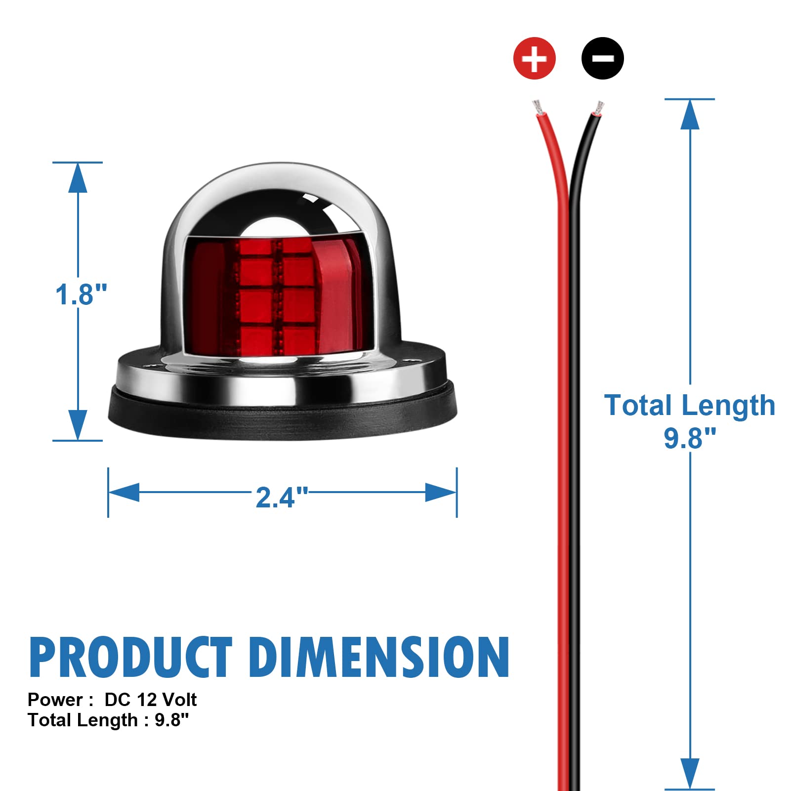 Obcursco LED Navigation Lights for Boats - Red & Green, Aluminum, Deck Mount, Port & Starboard, Model 4333805958, Silver