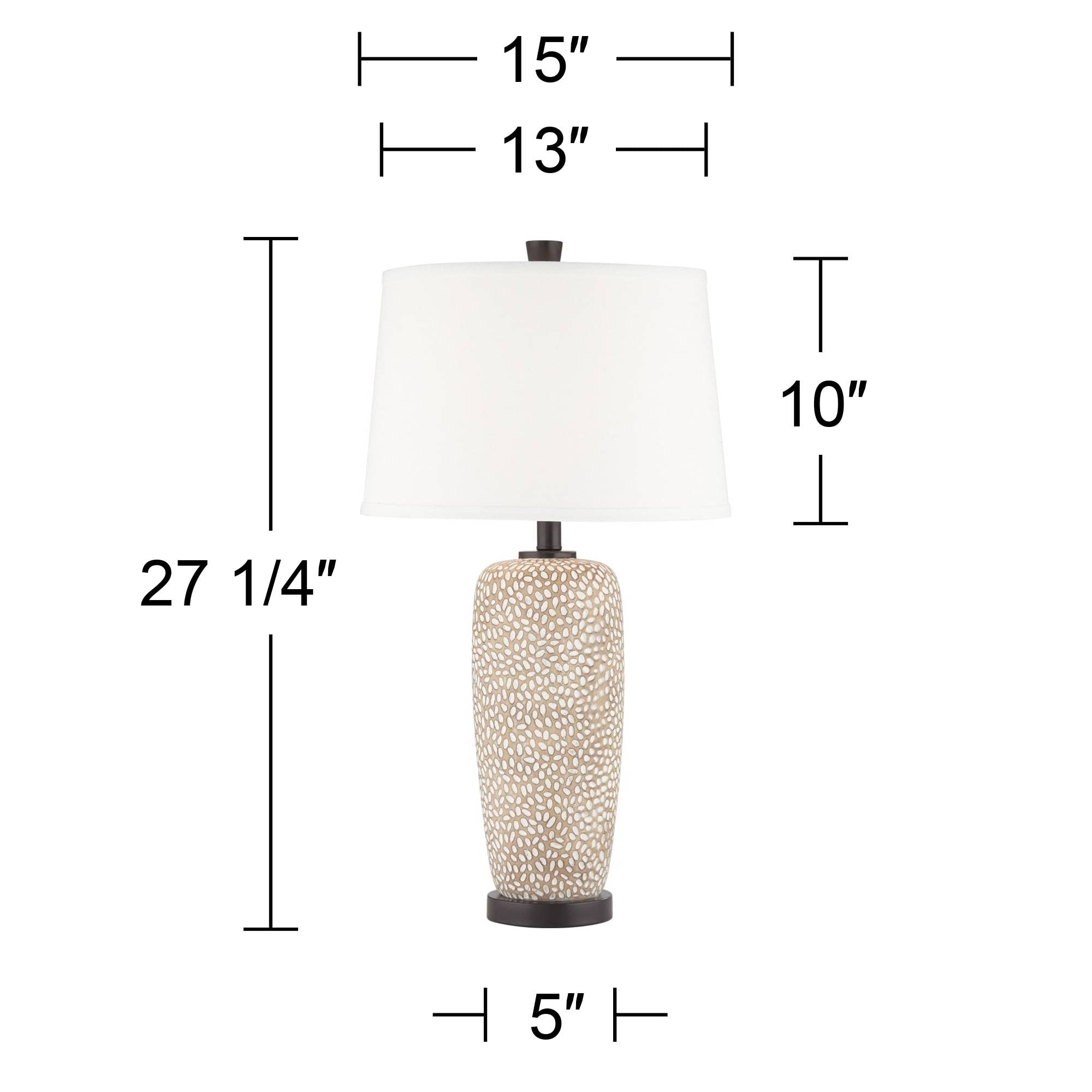 360 Lighting Modern Coastal Table Lamps Set of 2, 27.25" Tall, Beige Pebbled Fabric with White Shade for Living Room, Bedroom, Office