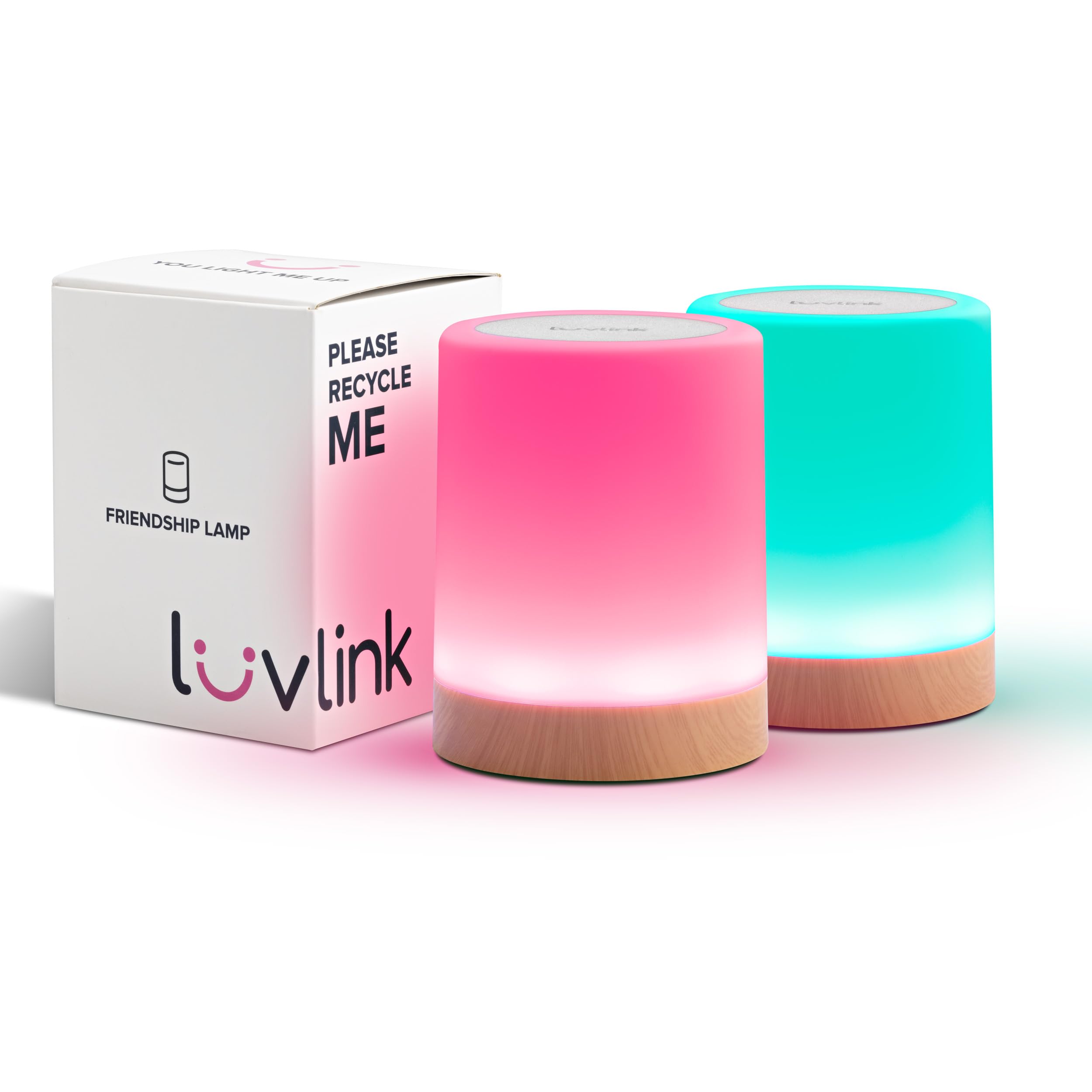 LuvLink Friendship Lamp v2.0 - Extended WiFi Range, Bluetooth Setup, Set of Two, Wood and Metal, Model LLFL02V2