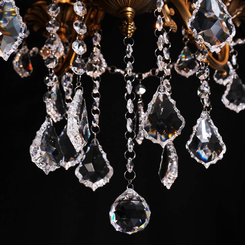 MEEROSEE Crystal Chandelier 6 Lights Pendant Light Fixture Glass for Dining Room Kitchen Bedroom Hallway D22.1in Model MD3134-L6SMN
