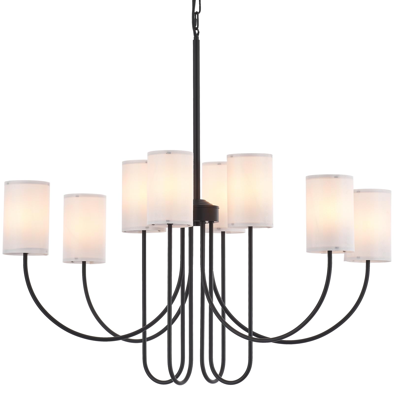 MhyTogn 32 Large Modern Black Chandelier, with Creamy-White Fabric and Arched Black Arms Shade Pendant Lighting Fixture for Dini