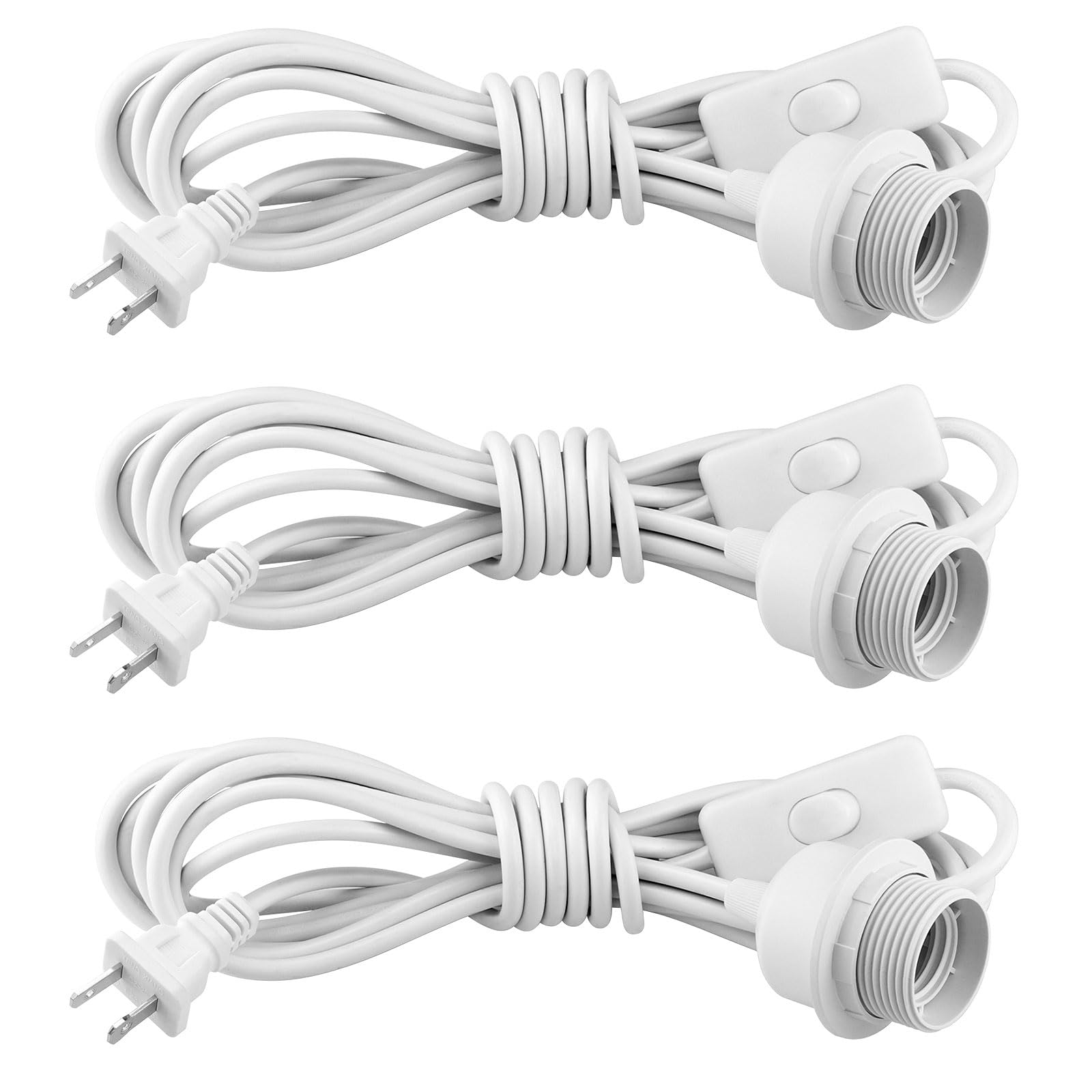 3Pack Plug In Hanging Light Kit, E26/E27 Vintage Hanging Lights With Plug In Cord, Retro Pendant Light Kit, 12Ft Cord With On/Off Switch Ul Listed, Plug In Pendant Light Cord For Hanging Light(White)