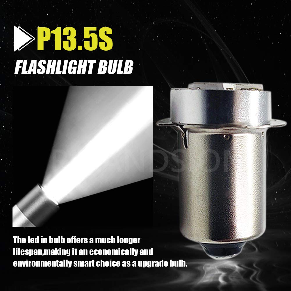 Ruiandsion P13.5S LED Bulb, 18V White, 2835 3SMD Chips, Non-Polarity, Upgrade for Flashlights and Torch Lights