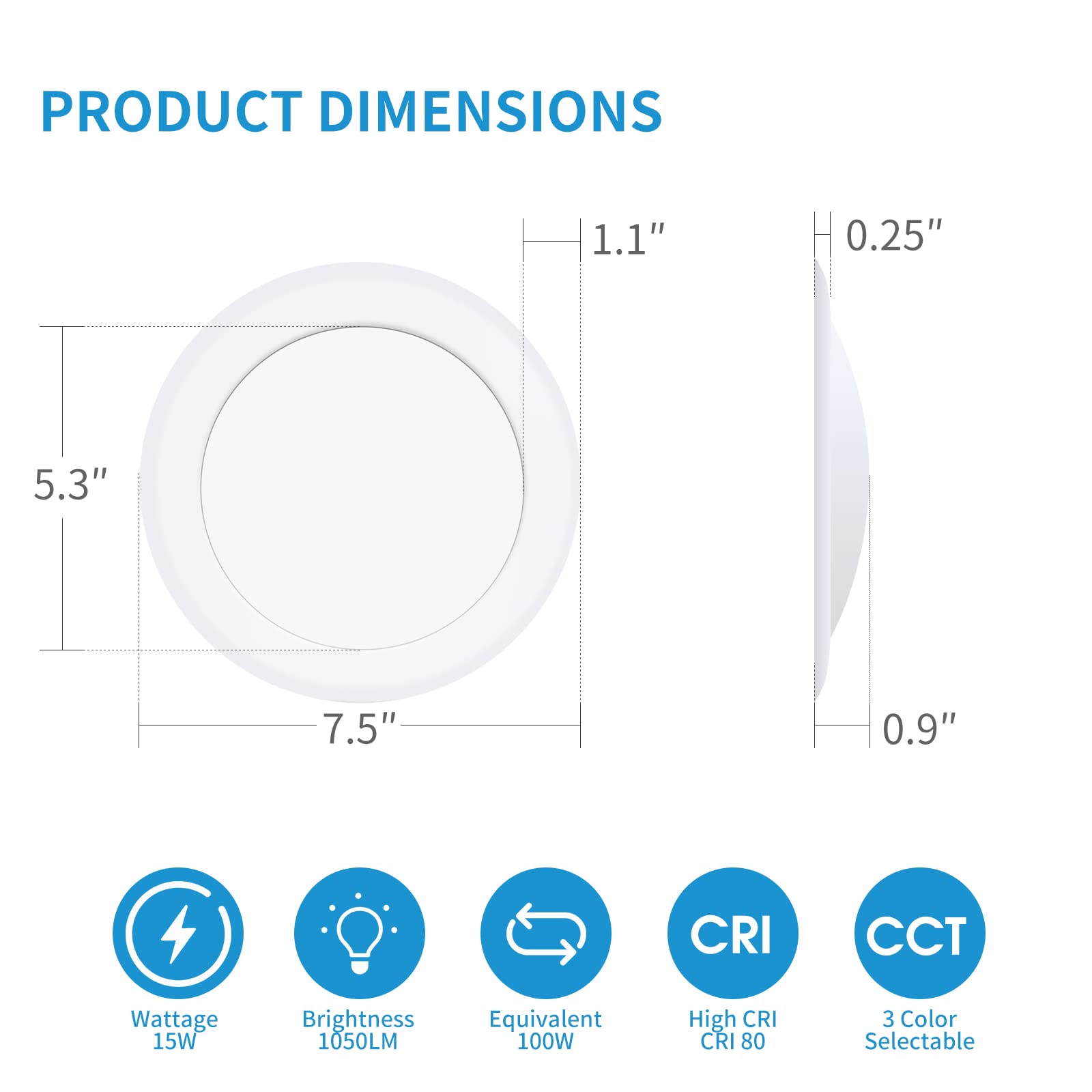 Ecoeler 6In Led Disk Ceiling Light, 16.5W Dimmable Flush Mount Recessed Retrofit Lights, 6500K Clear White 1000Lm, Etl Listed, I