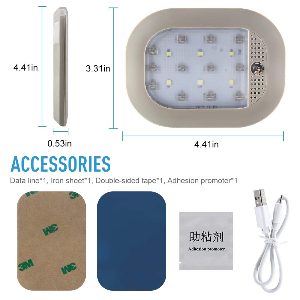 Teguangmei Upgraded Car Interior LED Truck Cargo Area Light, 8 Colors USB Rechargeable Reading Lamps, Multi-Function Auto Dome L