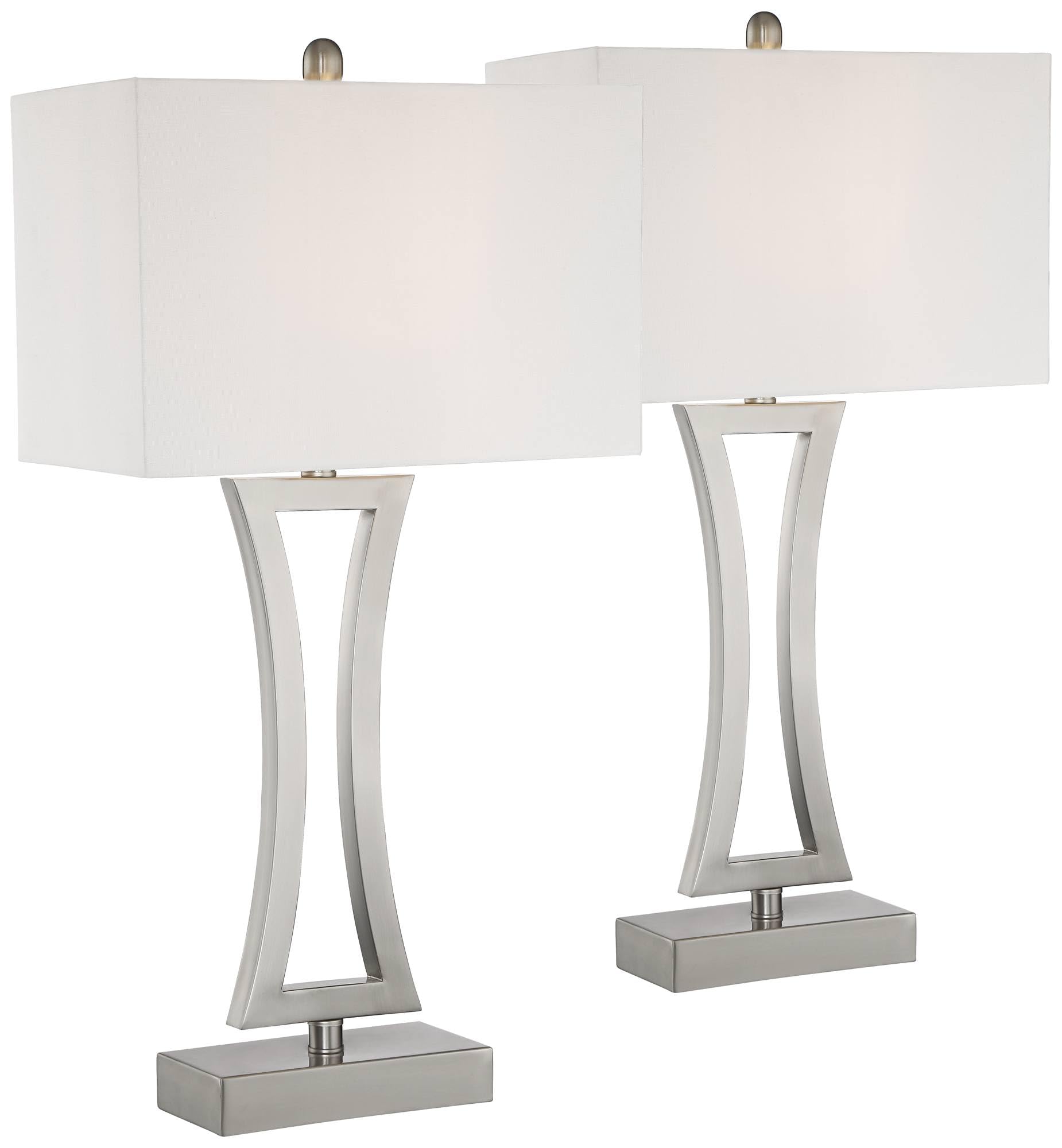 360 Lighting Roxie 31 Tall Large Modern End Table Lamps Set Of 2 Wifi Smart Socket Brushed Nickel Finish Sculptural Metal Living