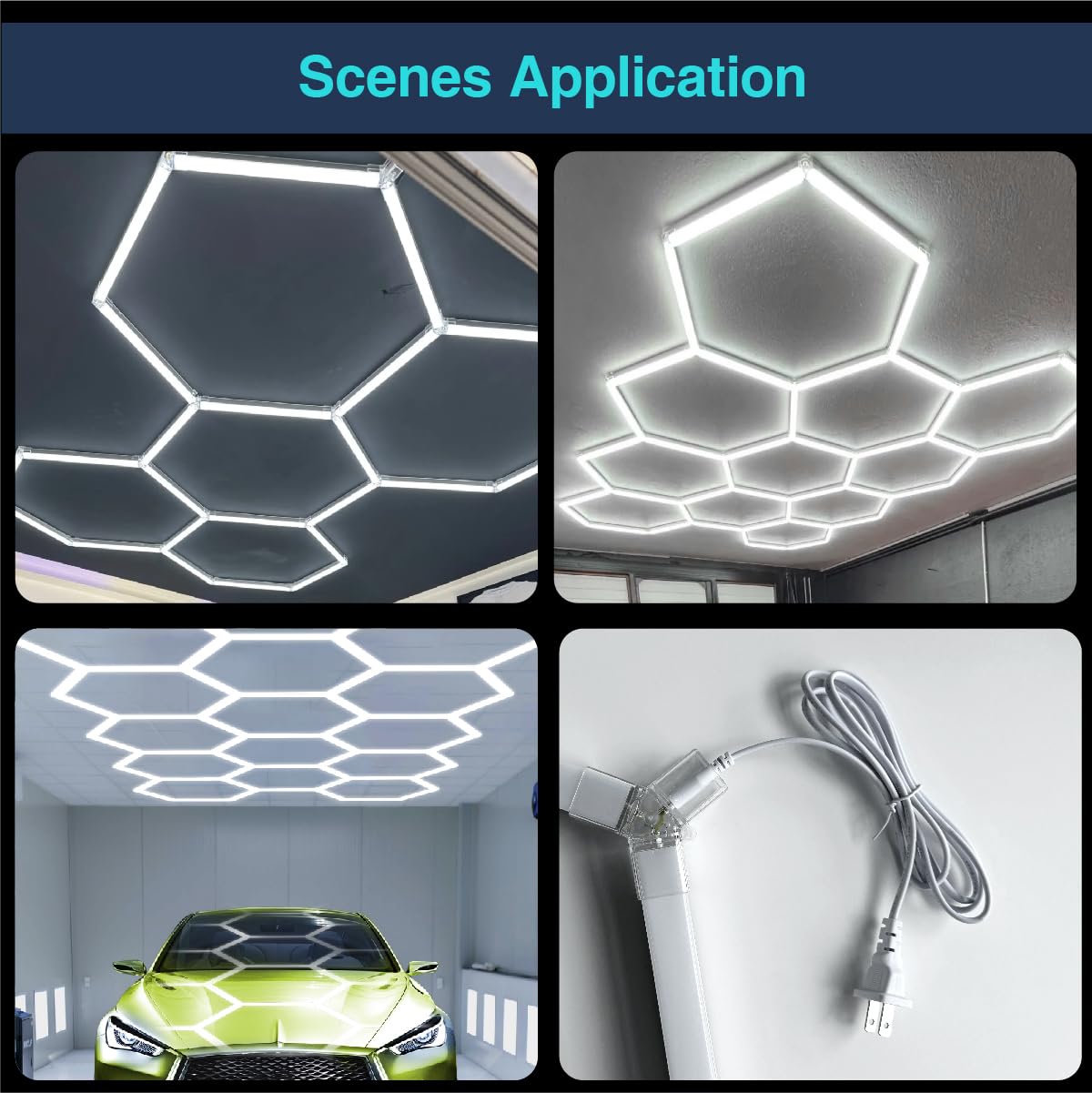 CEZELUX Hexagon LED Lights Power Cord Connector 1.5M 5ft White Cable for Garage Lighting Systems