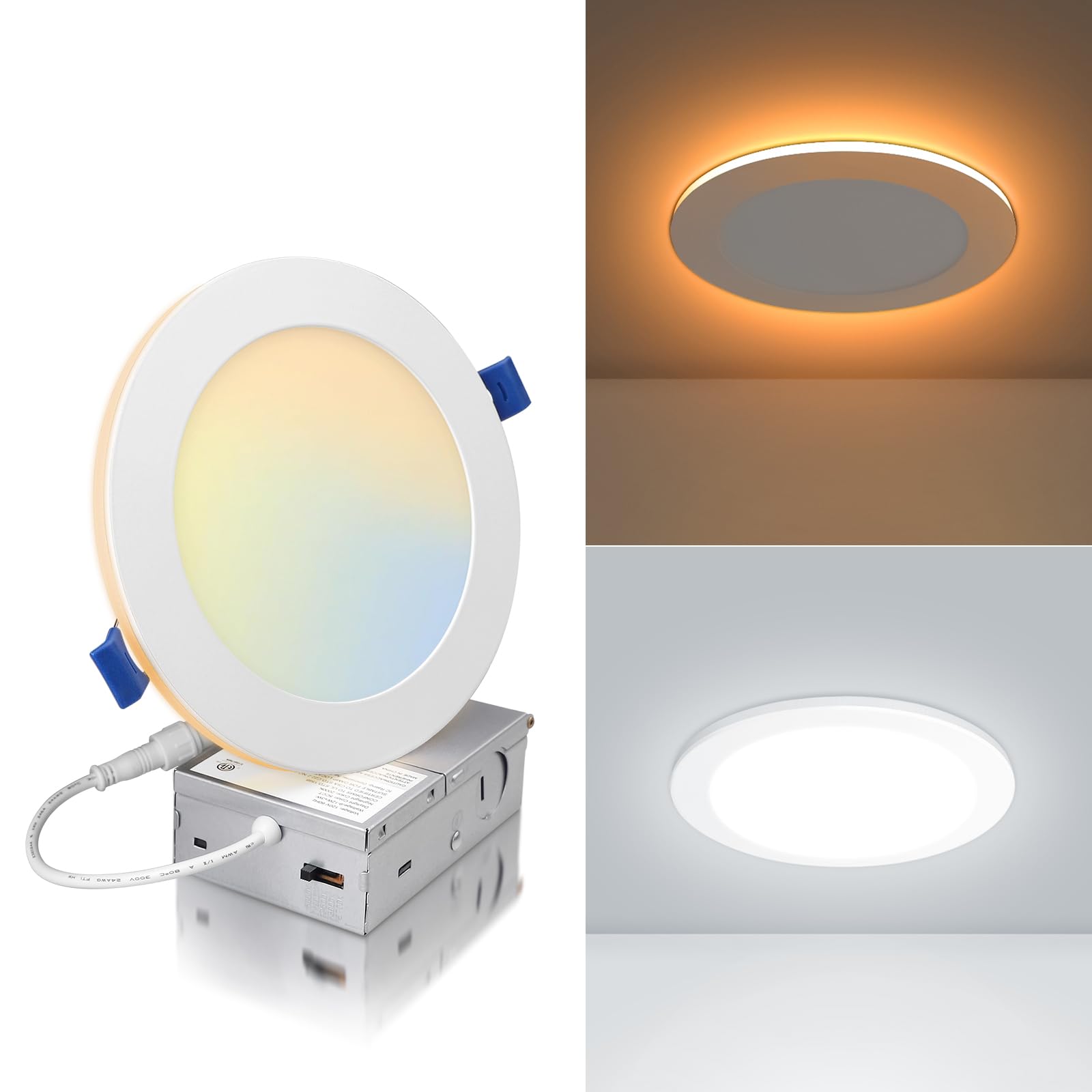 ECOELER 6 Inch LED Recessed Ceiling Light, 12W 1050Lm, Dimmable, 5CCT + Nightlight, Model UCL612B-NL