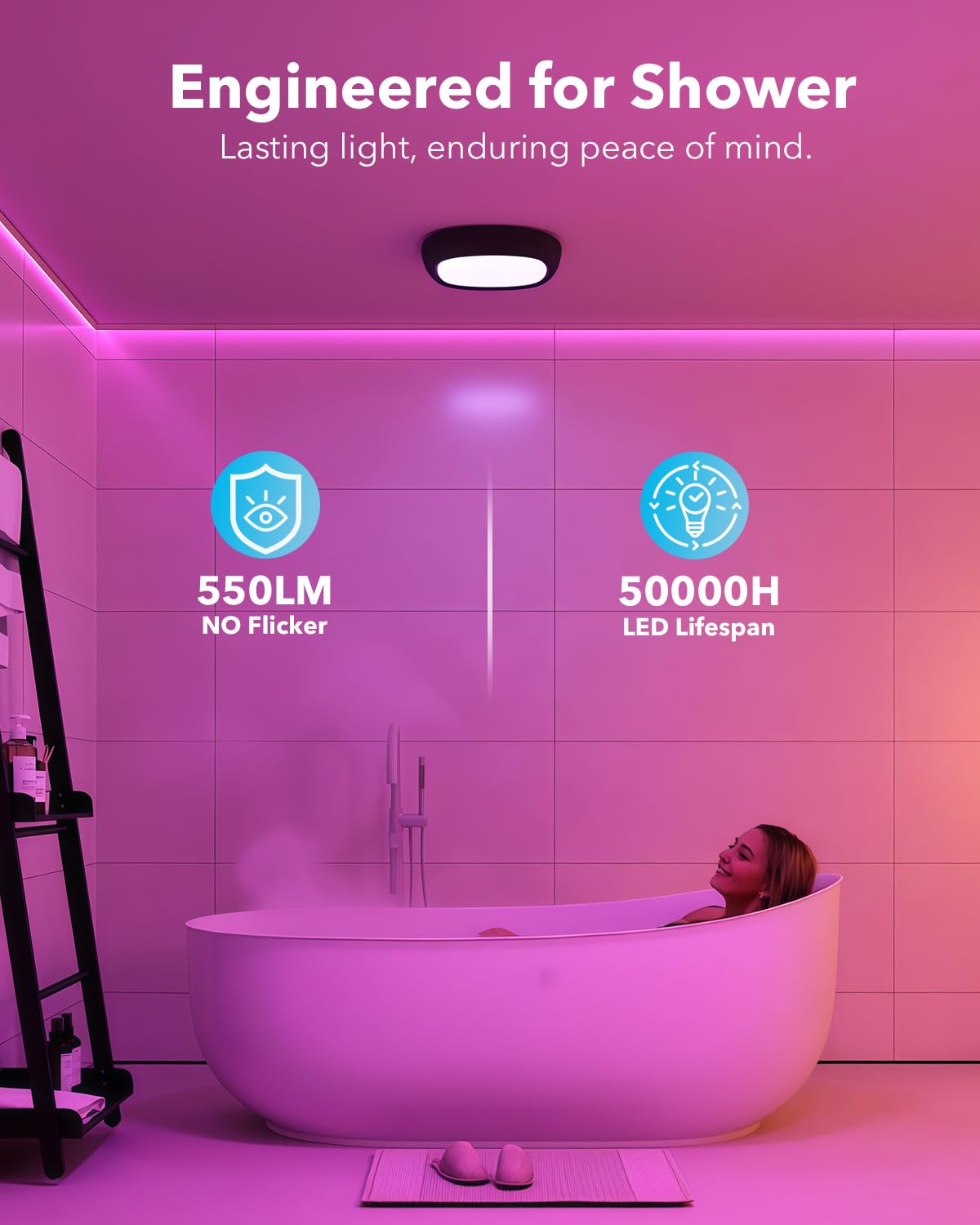2 Pcs Motion Sensor Rechargeable Ceiling Light With Remote  12000Mah 550Lm Wireless Shower Lights For Inside Shower  Battery Operated Rgb Closet Lights Sensored Led Overhead Garage Lighting No Wiring