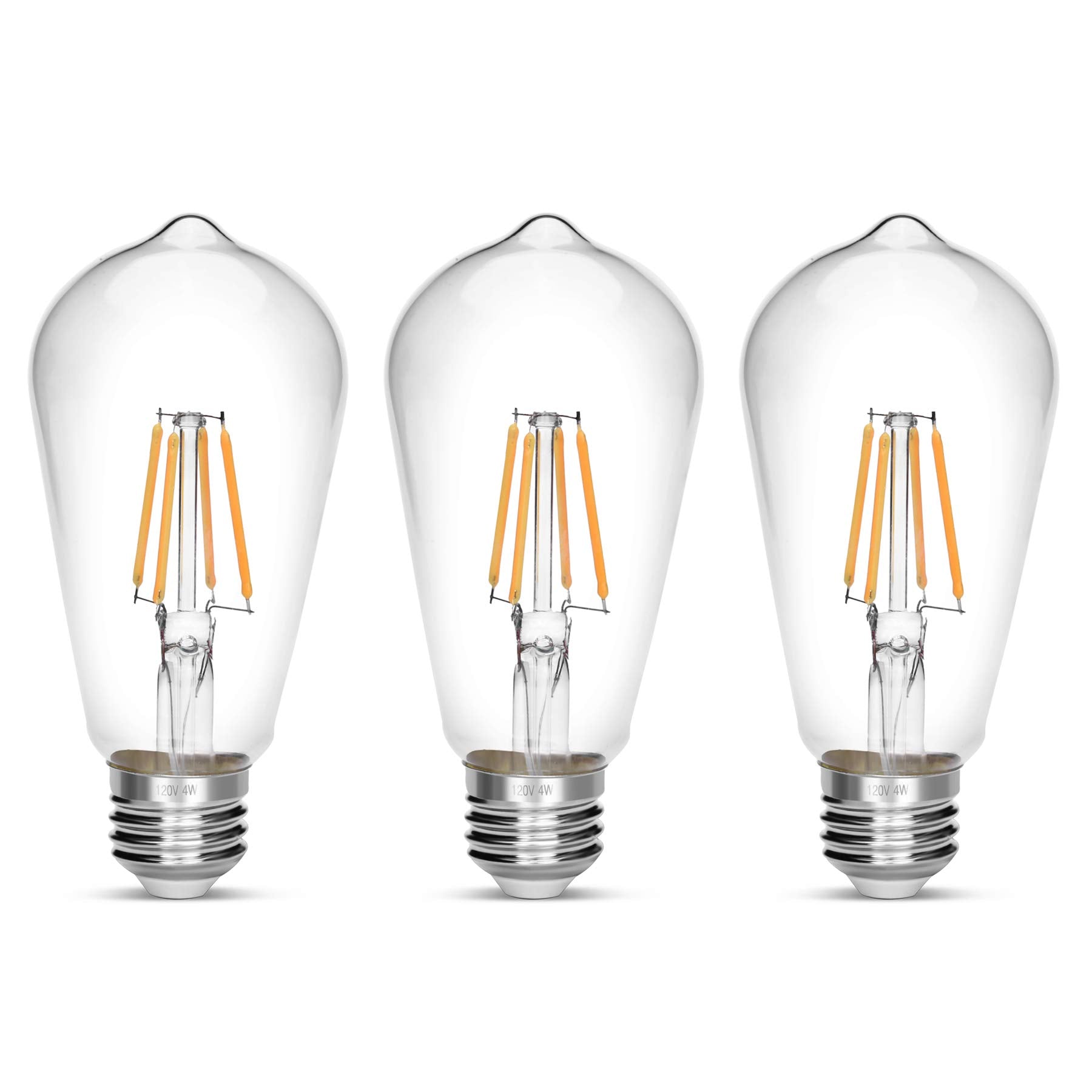 NOTOC LED Edison Bulb 40W ST58 Glass Warm White 2700K Non-Dimmable Pack of 3