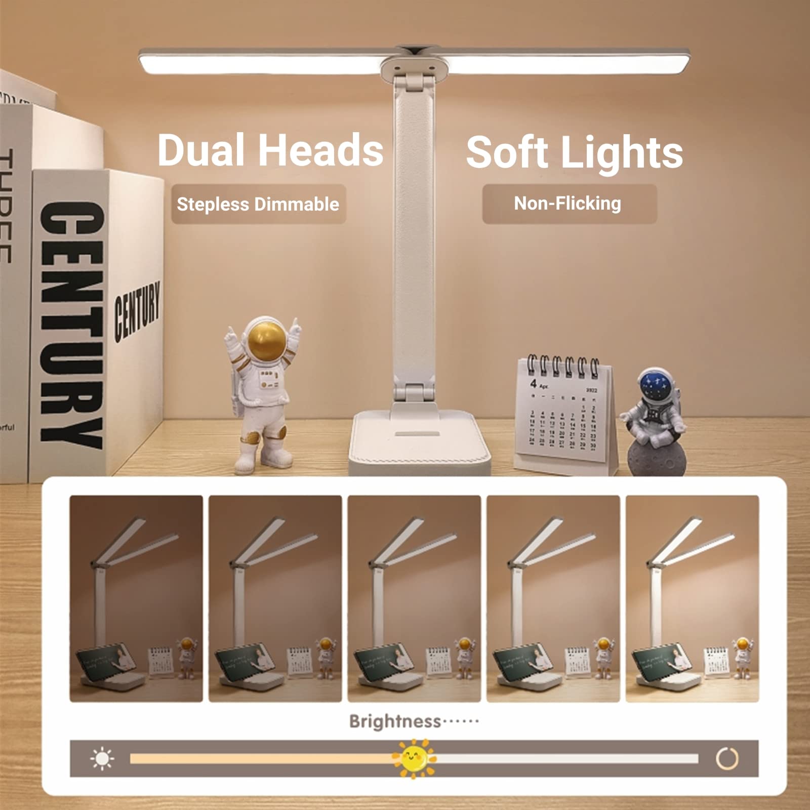LuxLumin White Desk Lamp - Portable, Rechargeable, 3 Lighting Modes, Ideal for Home Office and Kids Study