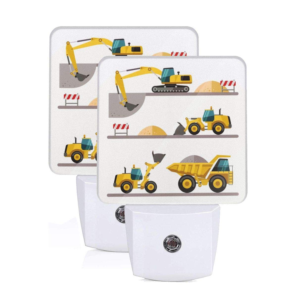 Aieefun Set Of 2 Led Night Lights, Boy'S Favorite Toy Cartoon Machinery Excavator Truck Auto Dusk-To-Dawn Sensor Night Lamp Plug-In Home Decorative For Adult
