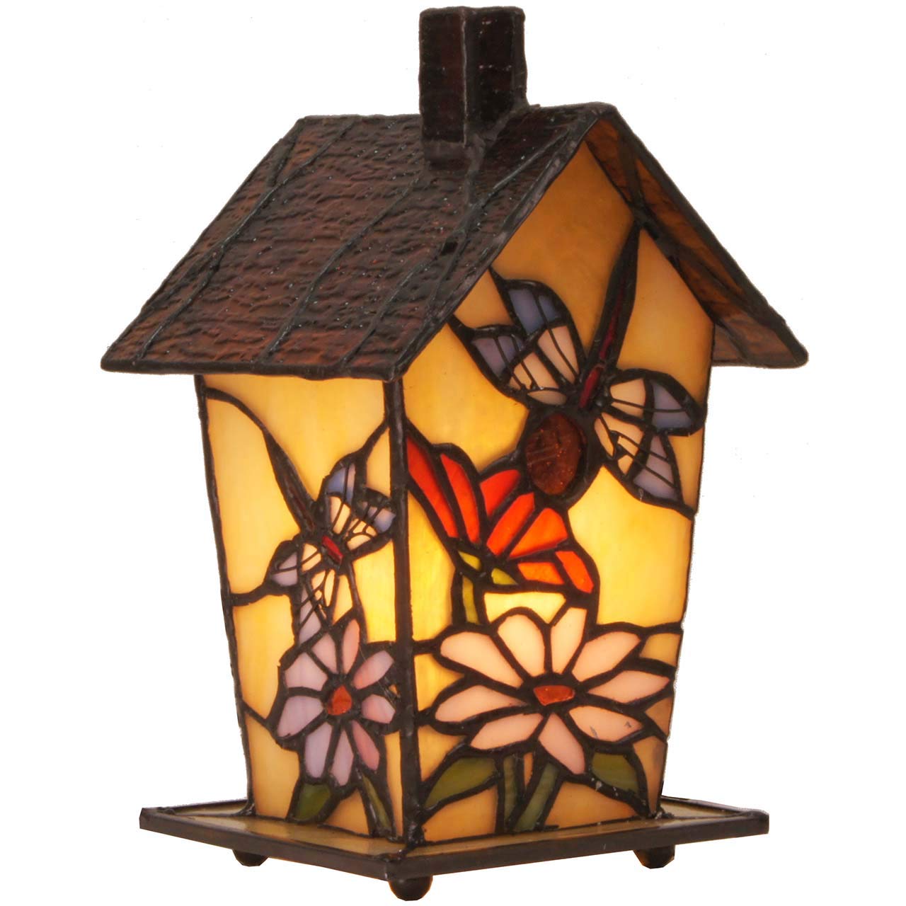 Bieye L10782 Tiffany Style Stained Glass Birdhouse Table Lamp for Home Decor (7-inch High, Dragonfly)