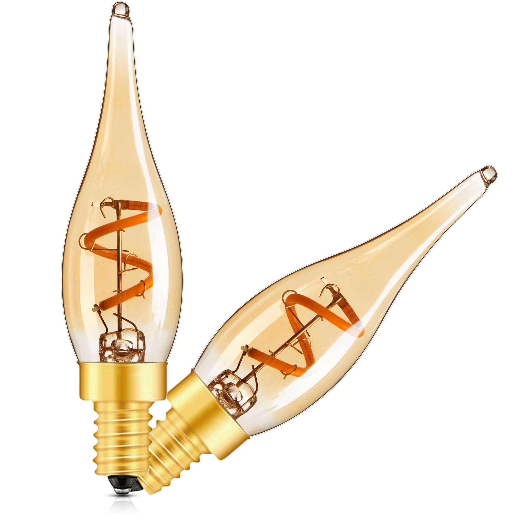 Genixgreen Amber LED Candelabra Bulbs, 15W Equivalent, Glass, C22TG, 2 Count, 2200K Warm Amber