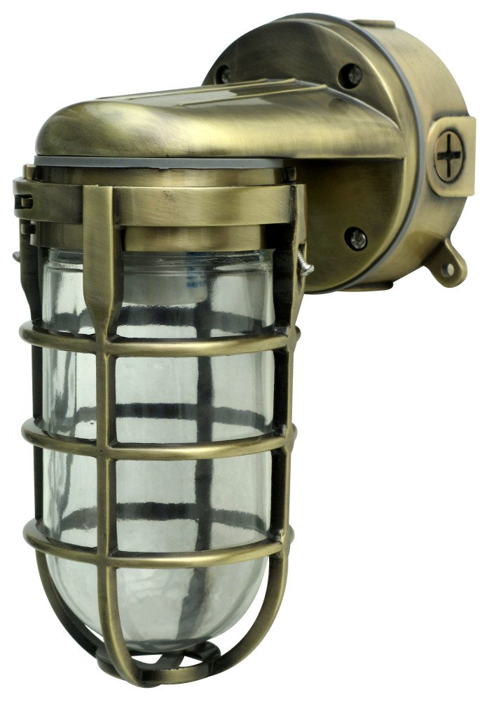 Woods L1707SVAB 100W Incandescent Weather Industrial Light, Wall Mount, Antique Brass, Metal Die Cast, Indoor/Outdoor Use