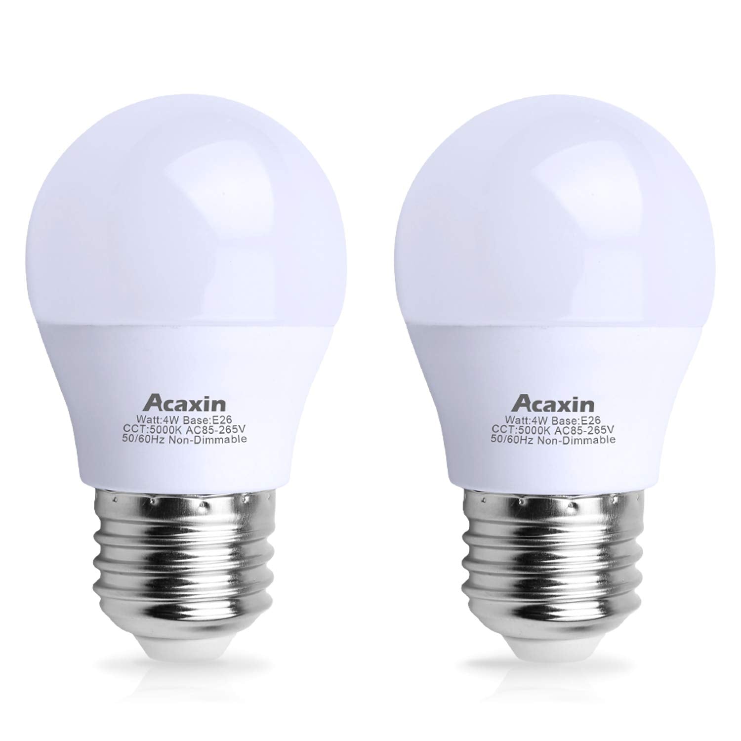 Acaxin LED Refrigerator Light Bulb 4W, Waterproof for Freezer, 120V E26, Daylight White 5000K, 400 Lumen, 2 Count