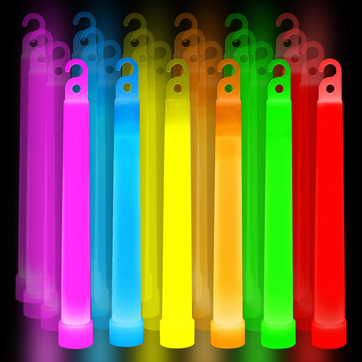 Pca 24 Pcs enhanced Neon Glow Sticks With Pe String  Ultra Bright Multicolor  6 Inch Emergency Light Sticks For Blackout Or Storm Ready Use Waterproof  Non-Toxic  Duration Lighting