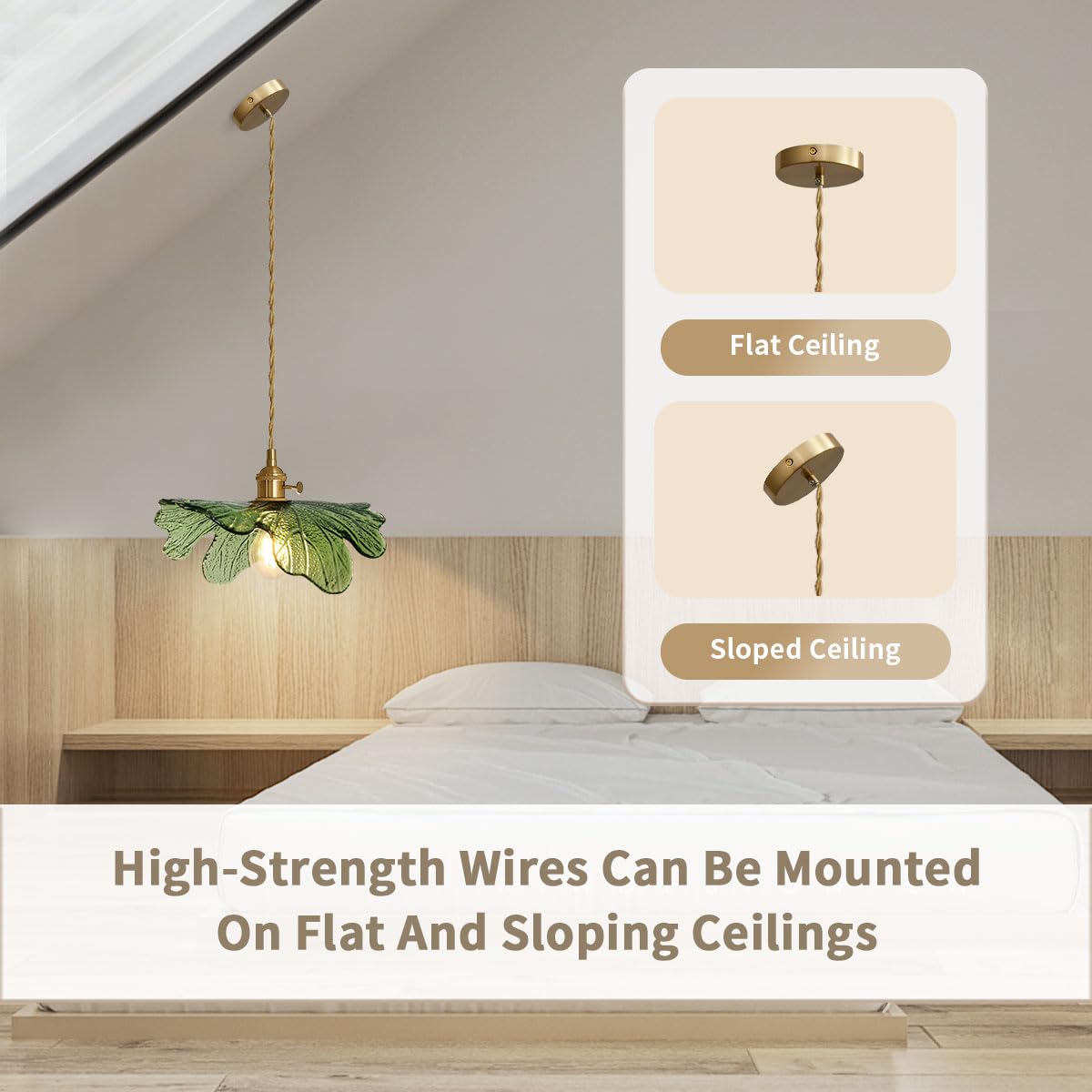 Auwieou Vintage Pendant Lights Green Glass Pendant Lighting Kitchen Island Hand Blown 1-Light Brass Pendant Light Farmhouse Hang