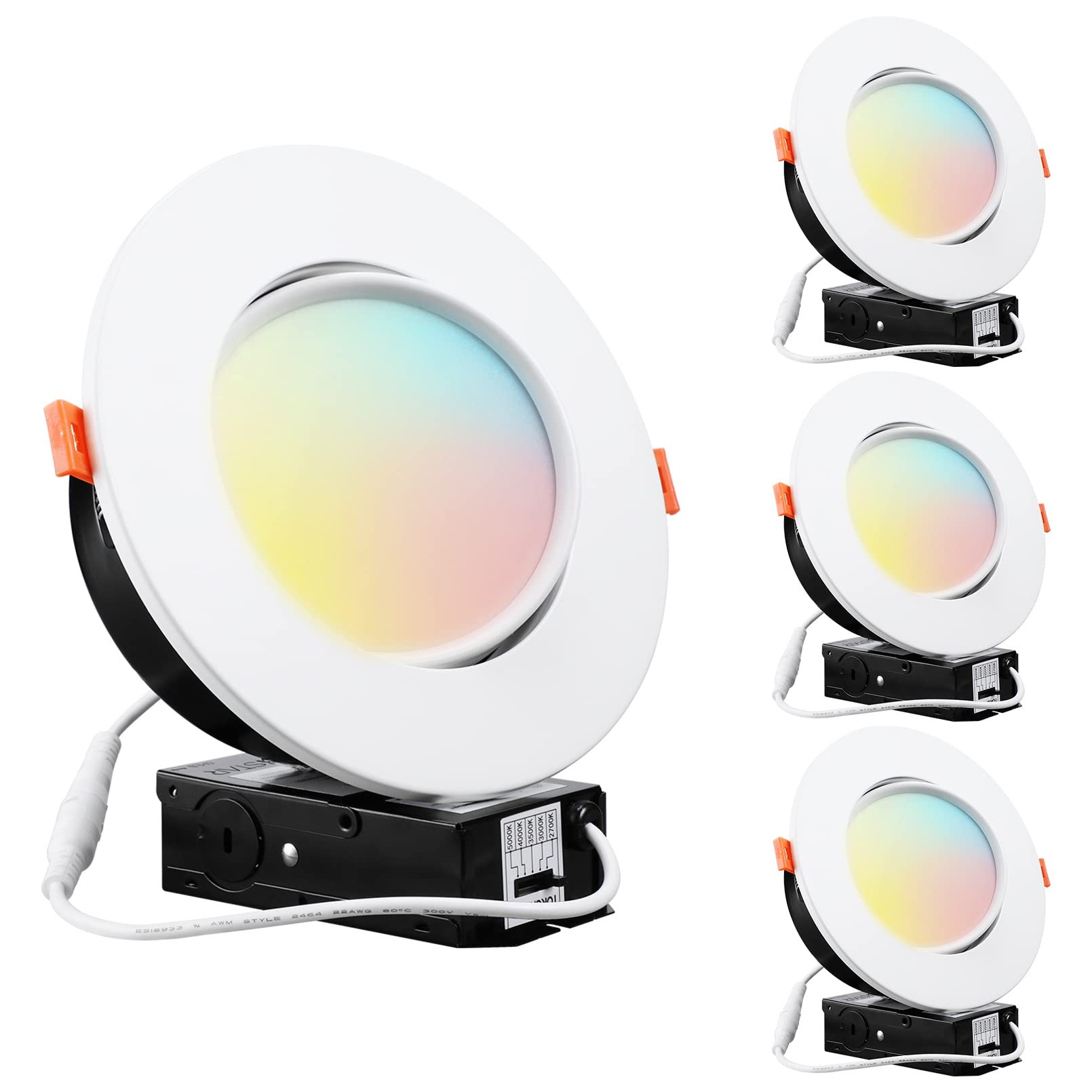 Torchstar 6 Inch 5Cct Gimbal Led Recessed Lighting With Junction Box Dimmable, 2700K/3000K/3500K/4000K/5000K Selectable, Adjustable Recessed Downlight, Led Retrofit Downlight, Etl, Pack Of 4