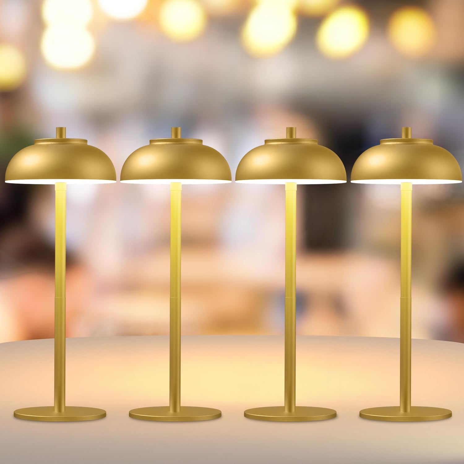 Moragin 4 Pack Gold Led Cordless Table Lamps Rechargeable,Cordless Touch Lamp Battery Operated-Waterproof-for Outdoor Patio/Rest