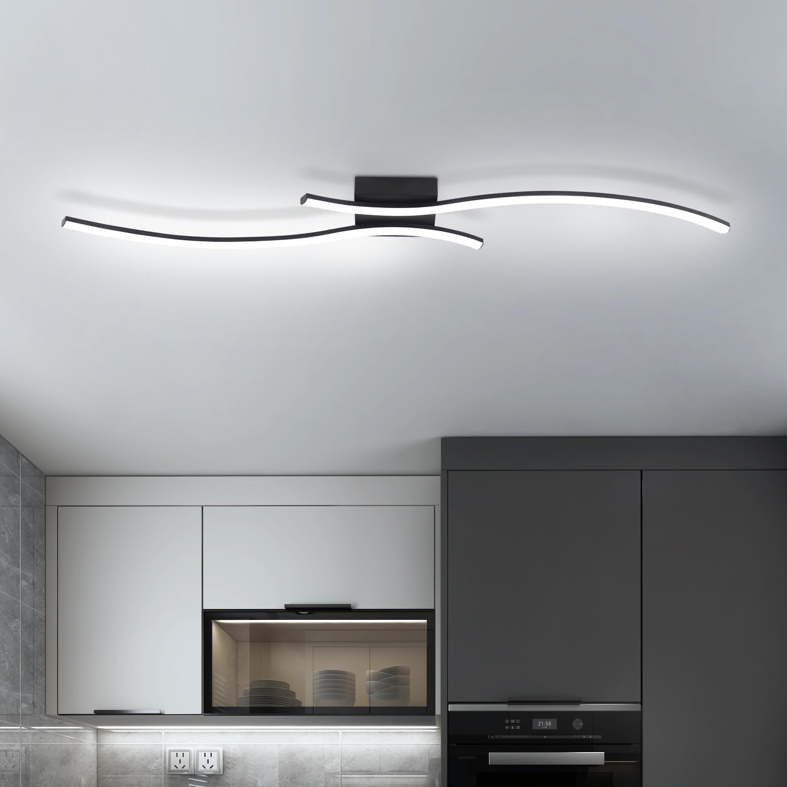 HLILCEH 28W Linear Ceiling Light Black Modern LED Ceiling Light Fixture 6000K Aluminum 39.37Inch Long Ceiling Lamp for Hallway, 