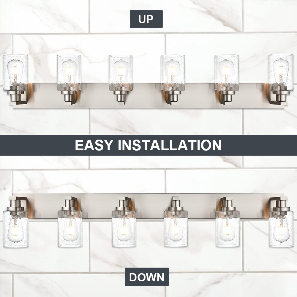 WINSHEN Bathroom Light Fixtures, 6-Lights Vanity Lights, Brushed Nickel, 44.5-Inches, Metal, Model SG-501-6L-SN