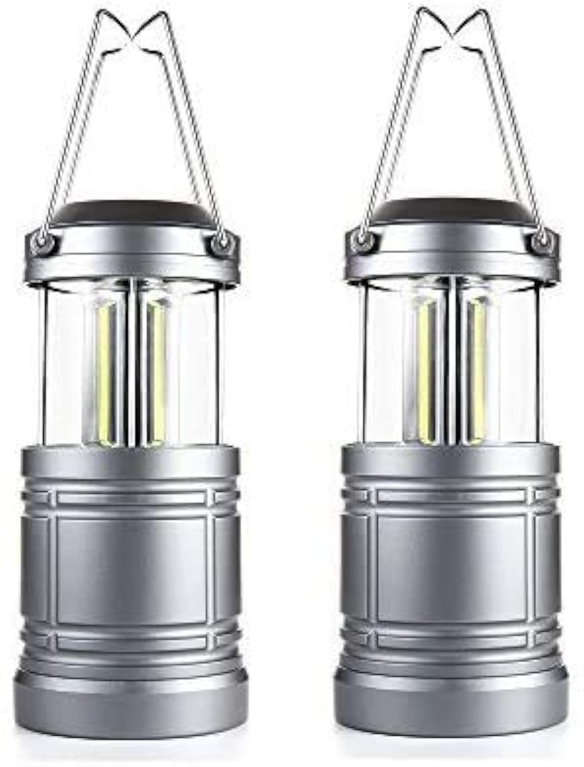 Ploarnovo 2 Pack LED Camping Lanterns - Battery Powered, Gray, Model Ploarnovo-MPN-7-13, Ideal for Emergency and Power Outages
