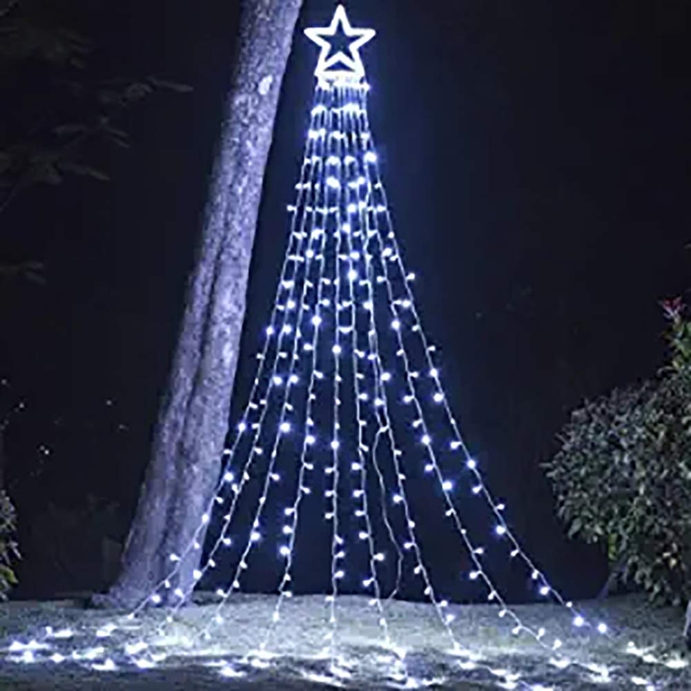 Puhong Christmas Decoration Outdoor Star String Lights,16.4Ft Christmas Tree Toppers Lights 320 Led 8 Memory Modes With 14&quot; Lighted Star For Halloween Christmas New Year Holiday Birthday(White)