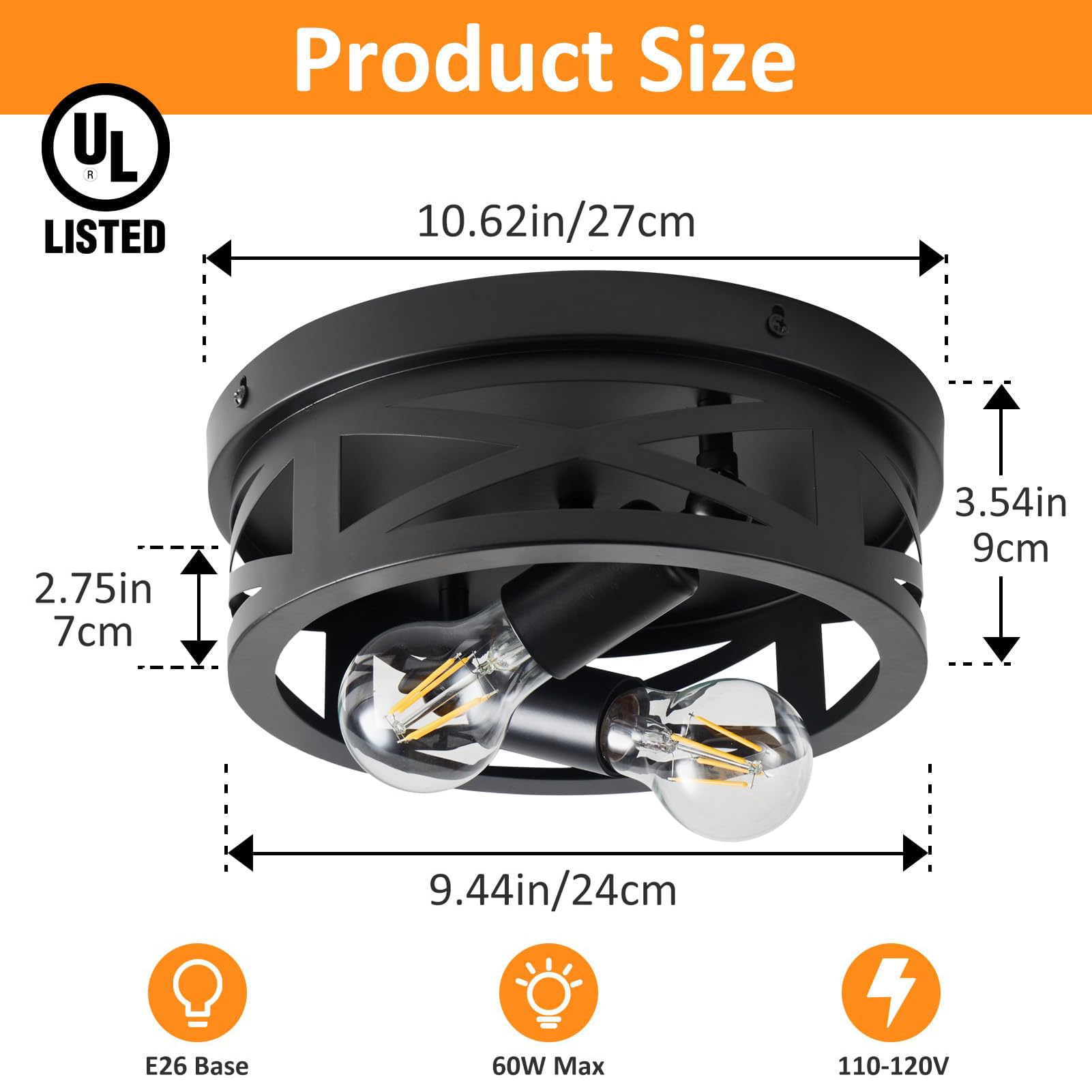 2-Light Flush Mount Ceiling Light Fixtures, Farmhouse Ceiling Light Fixture, Black Hallway Light Fixtures Ceiling, Vintage Light