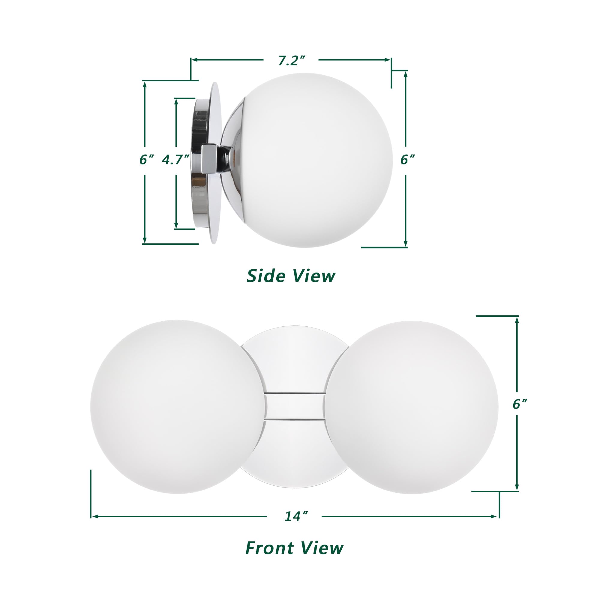 Hanaloa 2-Light Bathroom Vanity Light Fixture, Modern Chrome Globe Sconce, Alloy Steel, Model VA0020-2-CHR
