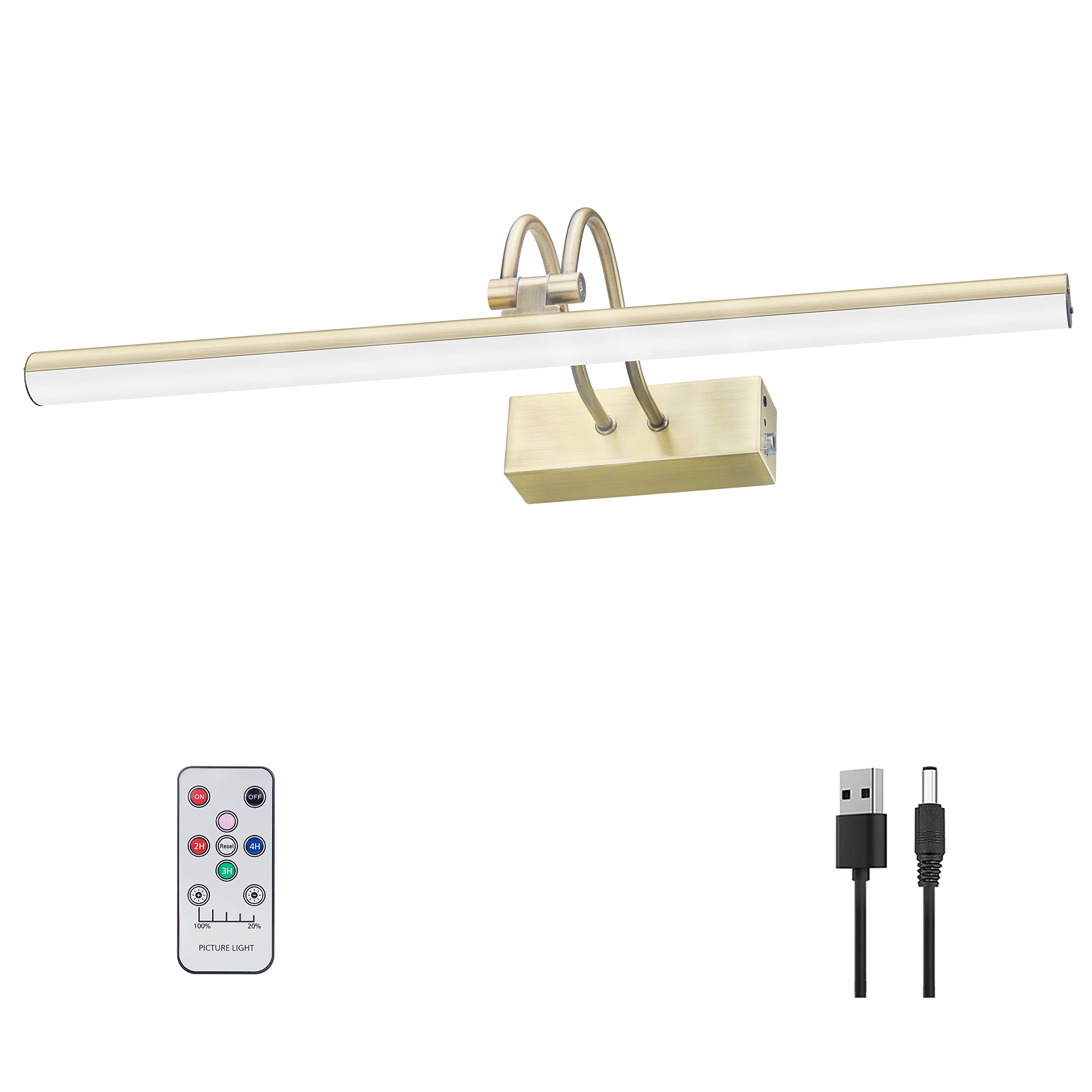 Raifoolly Picture Light,16In Battery Operated Art Lights For Paintings,Remote Control Display Light With Timer And Dimmable For Accent Mirror,Frame,Portrait,Dartboard-Antique Brass